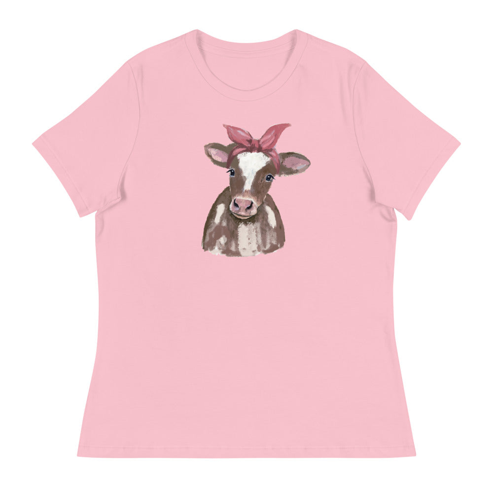 Premium Cow Print Relaxed Fit T-Shirt for Women