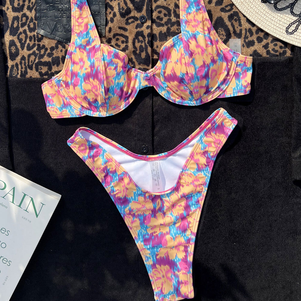 Premium Floral Print Push-Up Bikini Set - High Cut & Brazilian Style