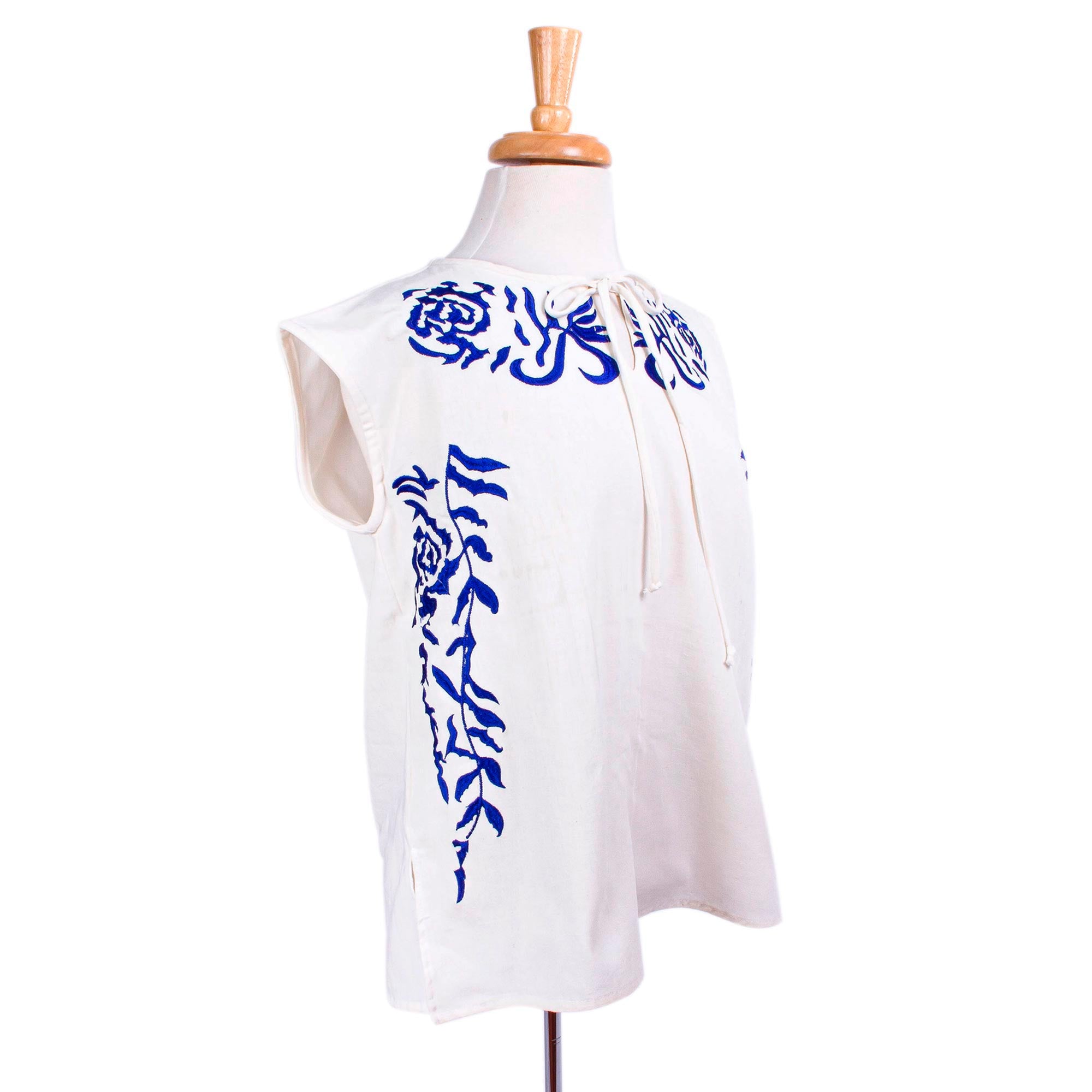 Premium Chapala Blue Embroidered Blouse - Handcrafted Mexican Artistry