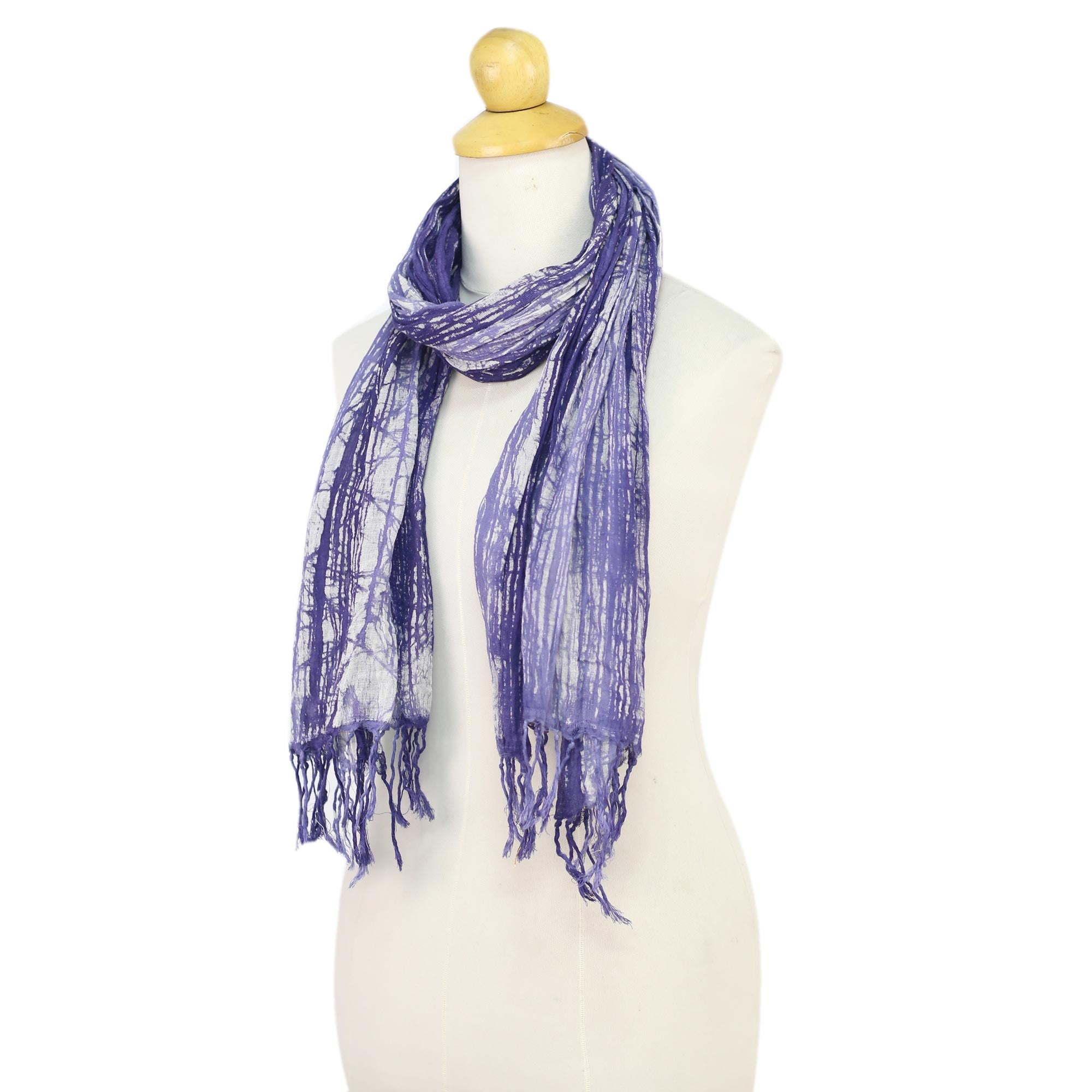 Premium Blue-Violet Iris Batik Cotton Scarf – Handcrafted in Thailand