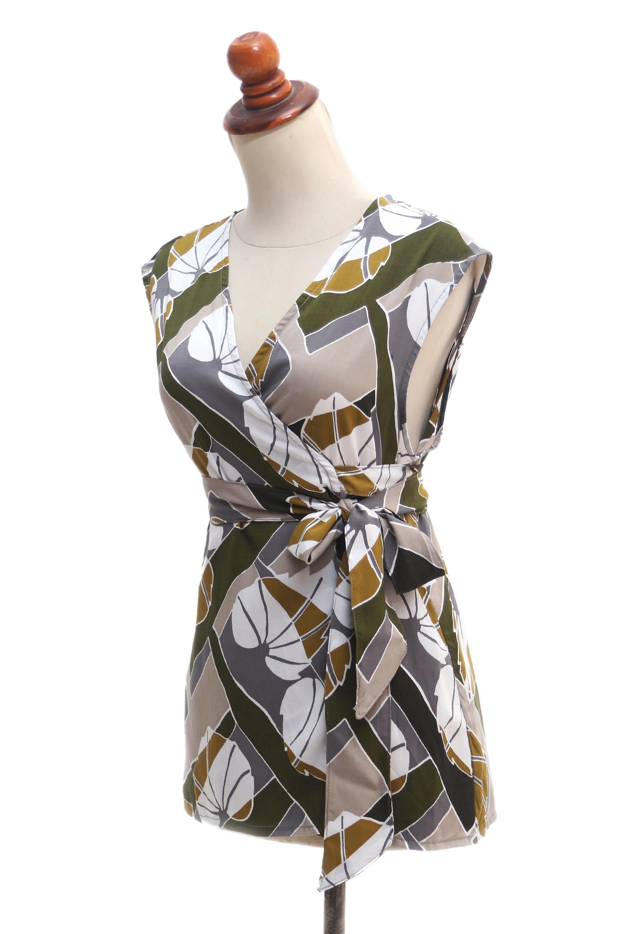 Premium Handmade Rayon Wrap Blouse - Leaf-Themed Garden Party Essential