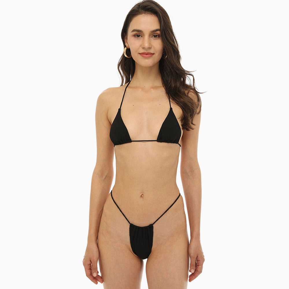 Premium Ribbed Brazilian Bikini Set - Adjustable Triangle Top & Thong Bottom