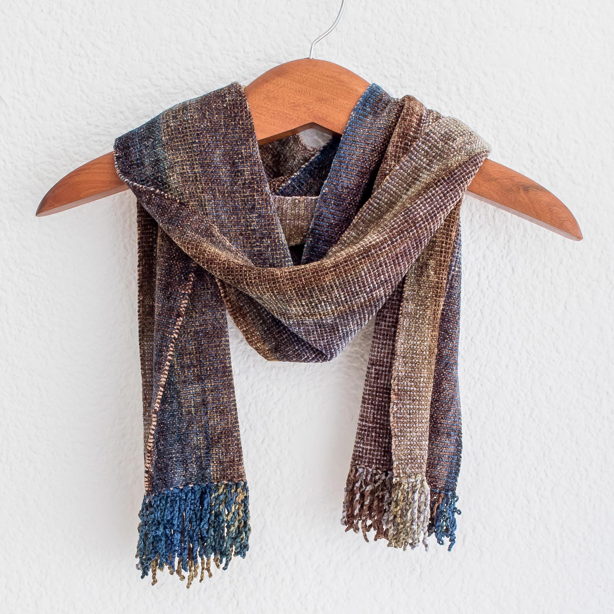 Premium Earth-Tone Rayon Chenille Scarf - Handwoven in Guatemala