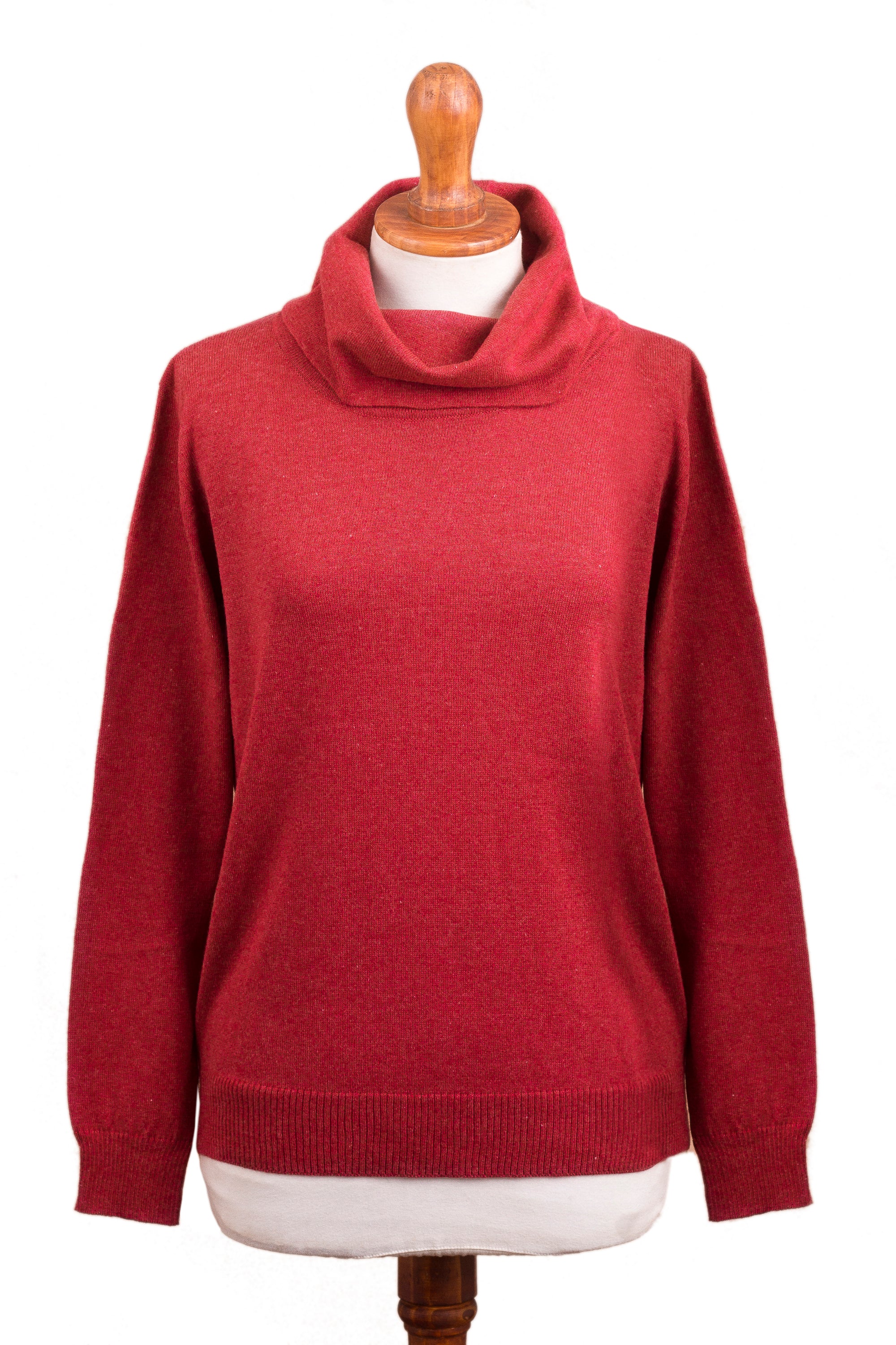 Premium Cerise Red Cotton Blend Pullover | Versatile & Artisan-Crafted