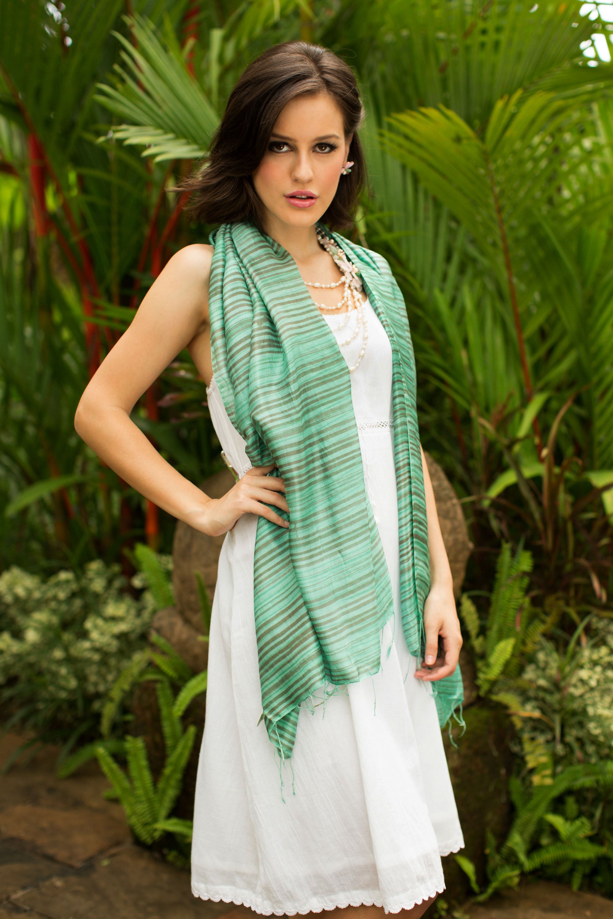 Premium Mint Melody Silk Shawl - Fair Trade Elegance