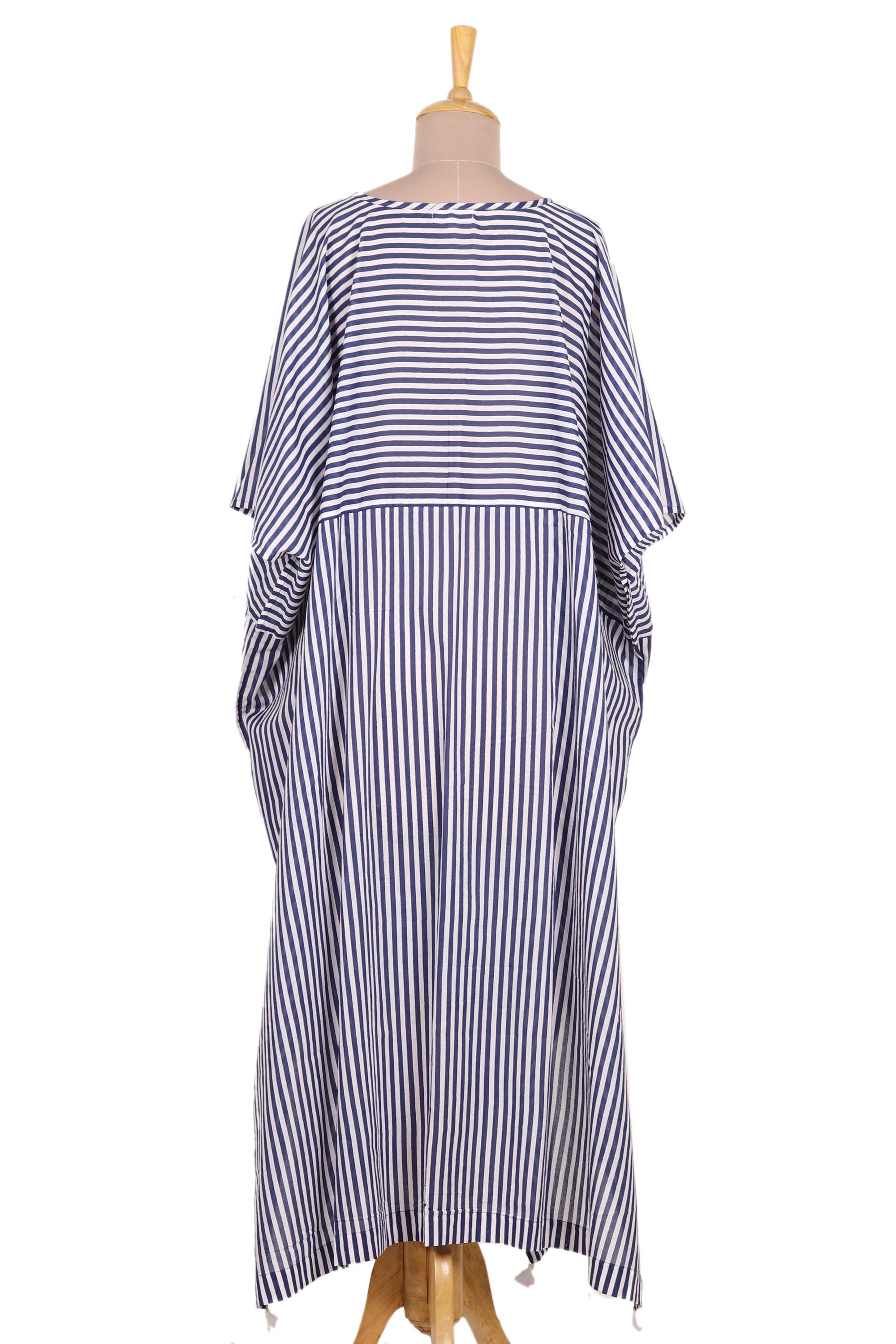 Premium Navy & White Striped Cotton Caftan Dress – Ultimate Comfort & Style