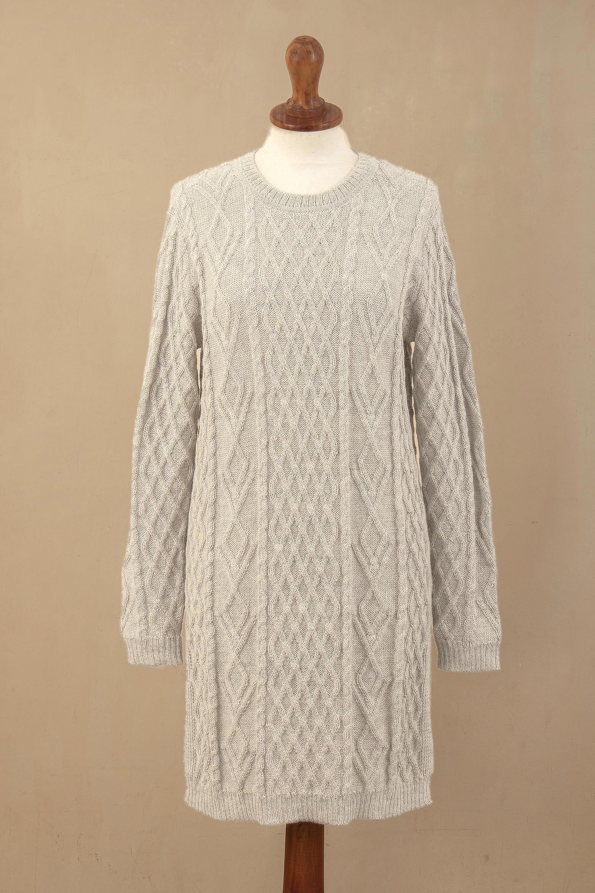 Premium Grey Baby Alpaca Longline Tunic Sweater Dress