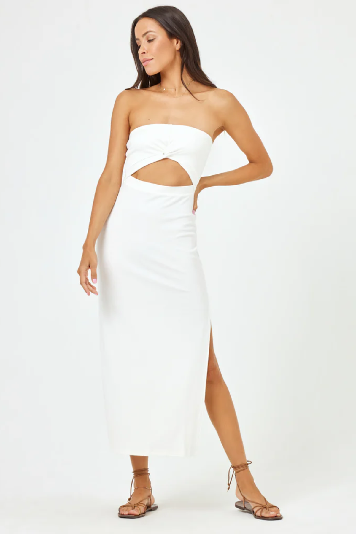 Premium Kierra Dress - Cream | Elegant Midi Dress with Cut-Out Detail