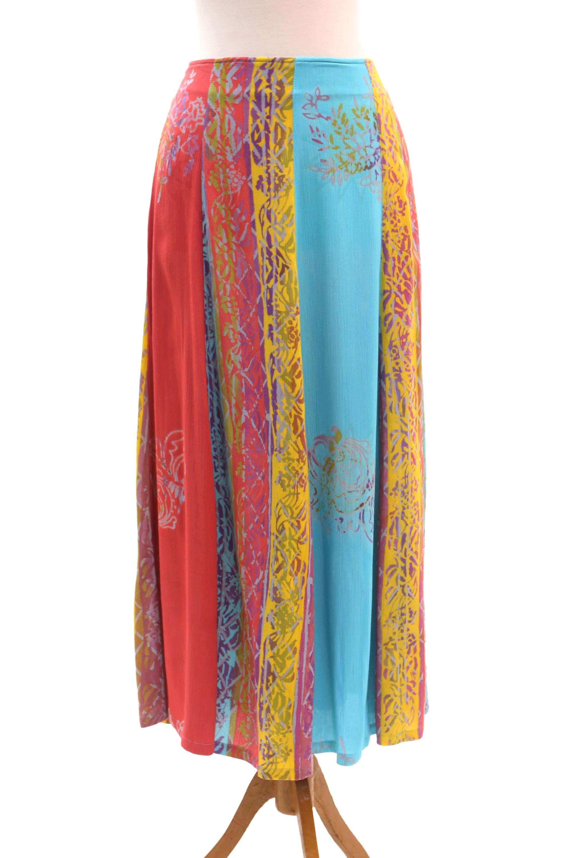 Premium Bali Rainbow Rayon Batik Maxi Skirt - Handcrafted Elegance