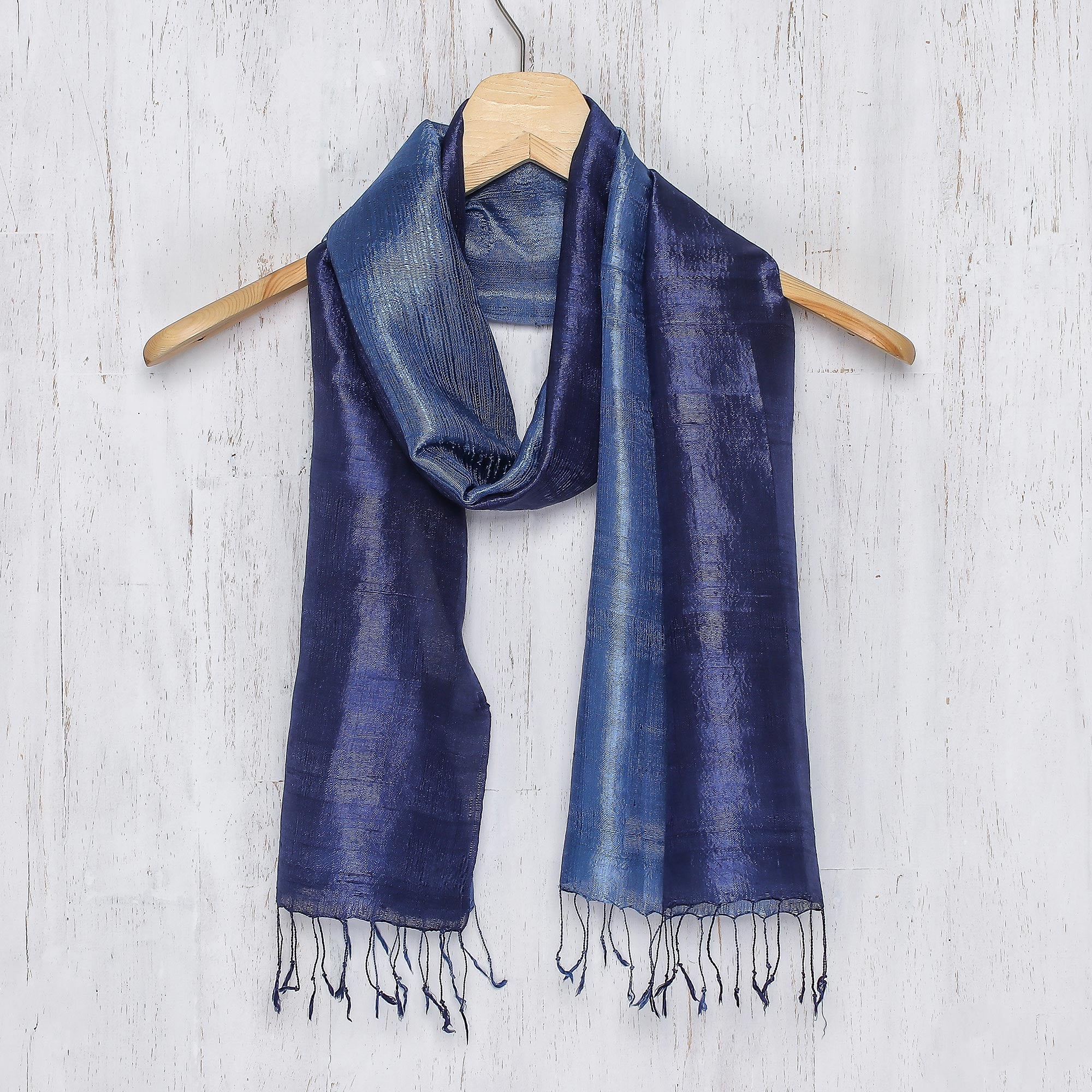 Premium Bluebell Duality Silk Scarf - Handcrafted Elegance