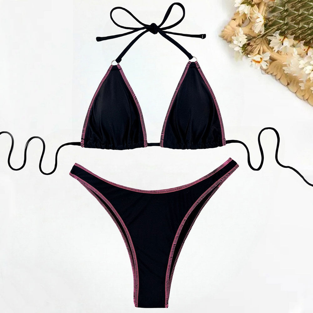 Premium Contrast High-Cut Cheeky Brazilian Bikini Set