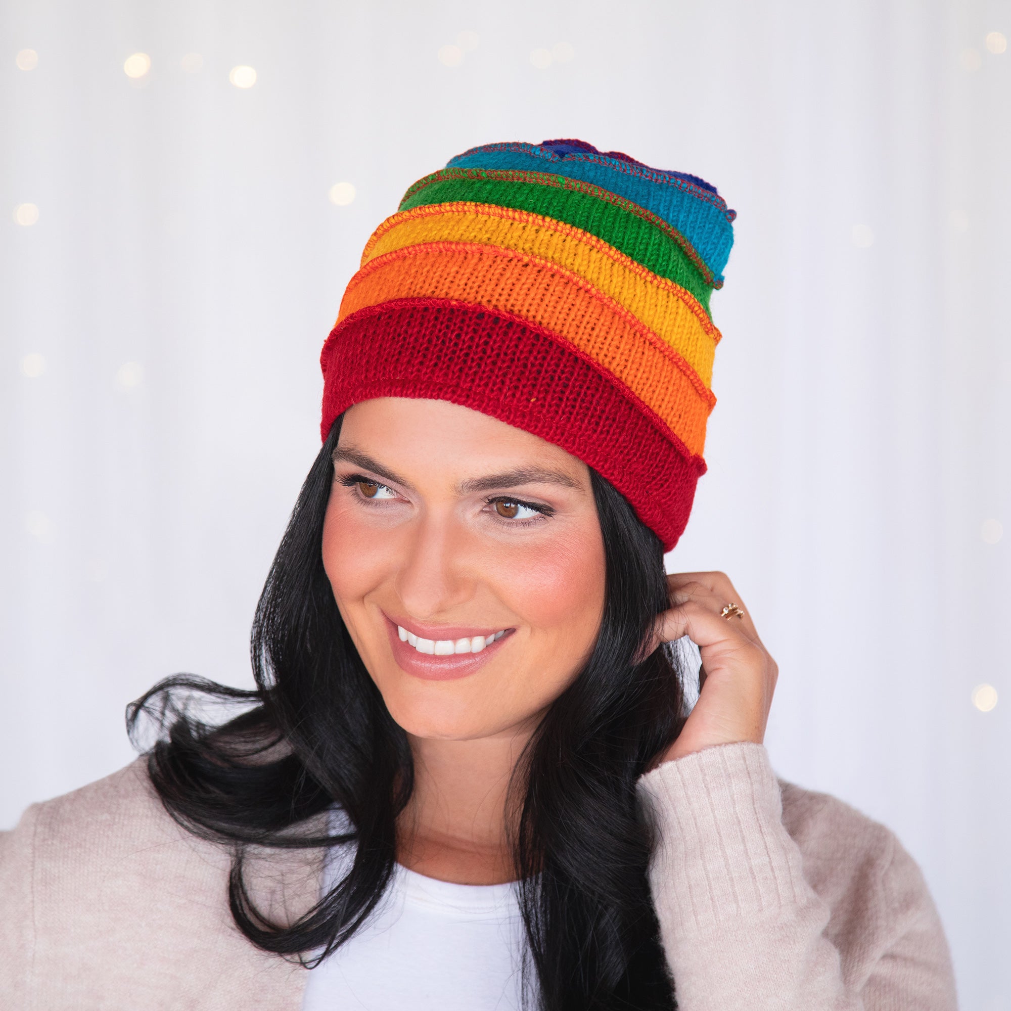 Premium Hand-Knit Rainbow Winter Hat