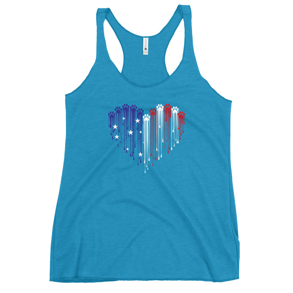 Premium Patriotic Paw Print Tank Top - American Heart Flag Design