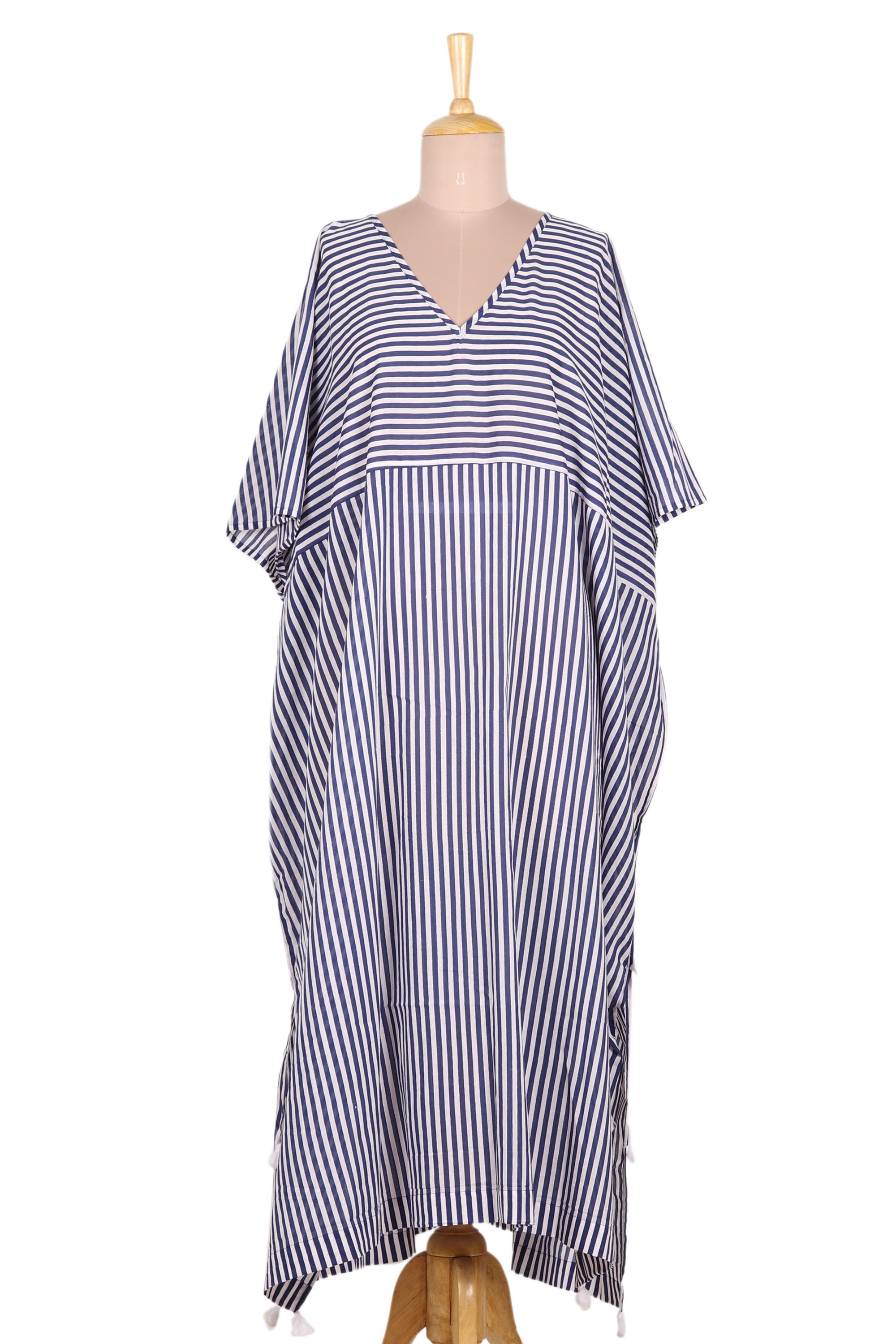 Premium Navy & White Striped Cotton Caftan Dress – Ultimate Comfort & Style