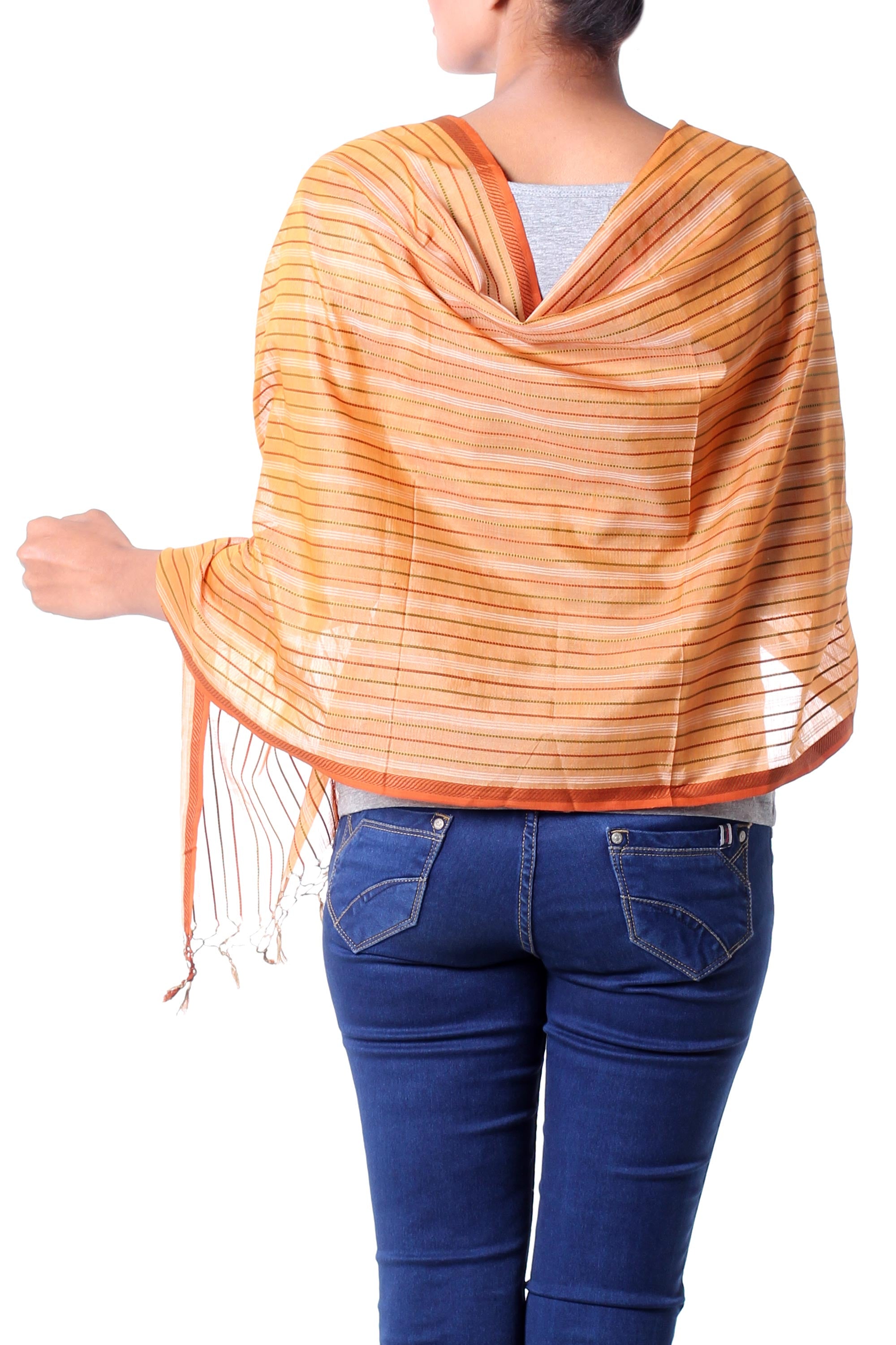 Premium India Sunset Silk & Cotton Shawl - Handwoven Elegance