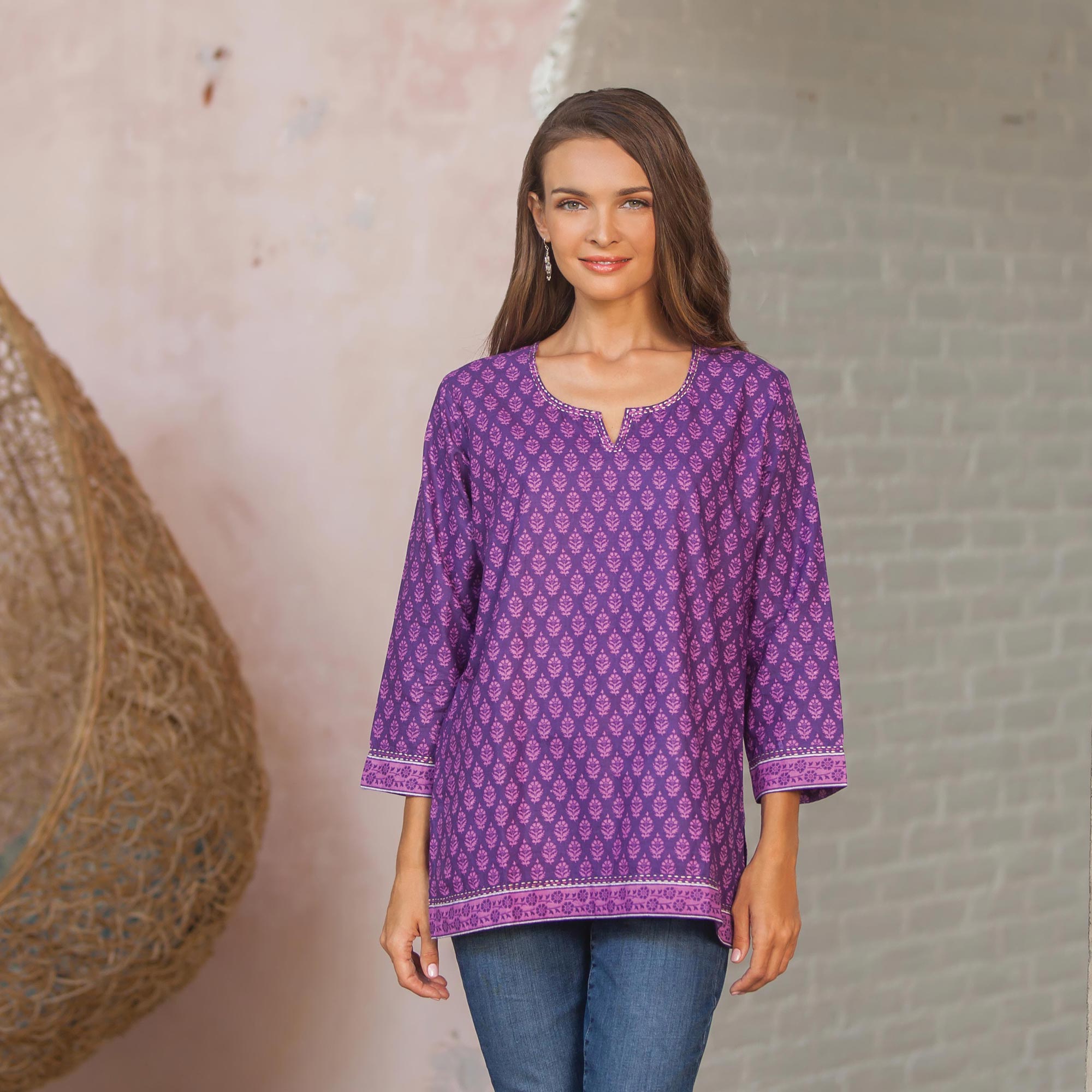 Premium Radiant Orchid Cotton Tunic - Handmade Fair Trade