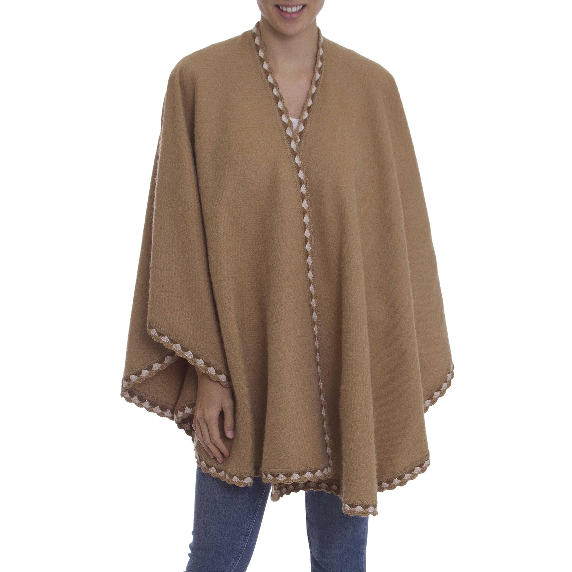 Premium Tan Alpaca Blend Ruana - Ultimate Cozy Holiday Wrap