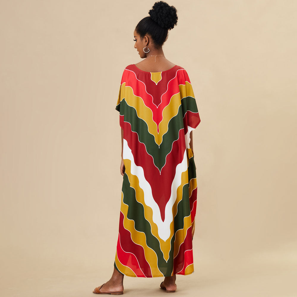 Premium Rainbow Chevron Maxi Dress | Ultimate Brazilian Caftan Cover Up