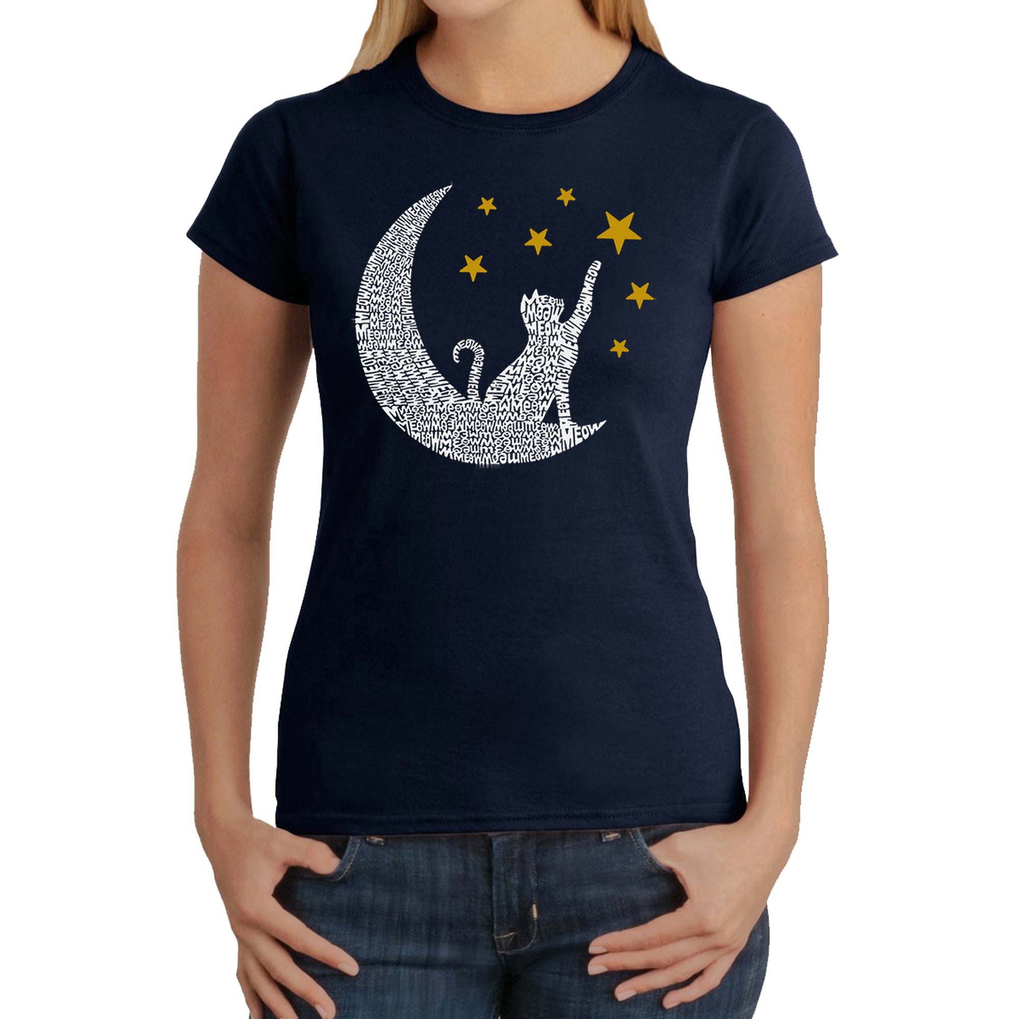 Premium Cat Moon - Women's Word Art T-Shirt | Unique & Stylish