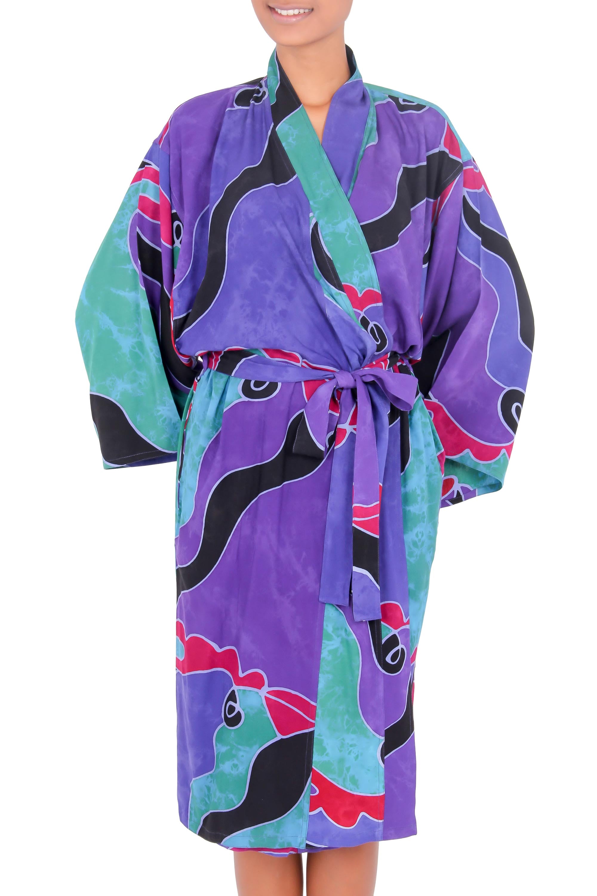 Premium Turquoise Ocean Batik Robe for Women