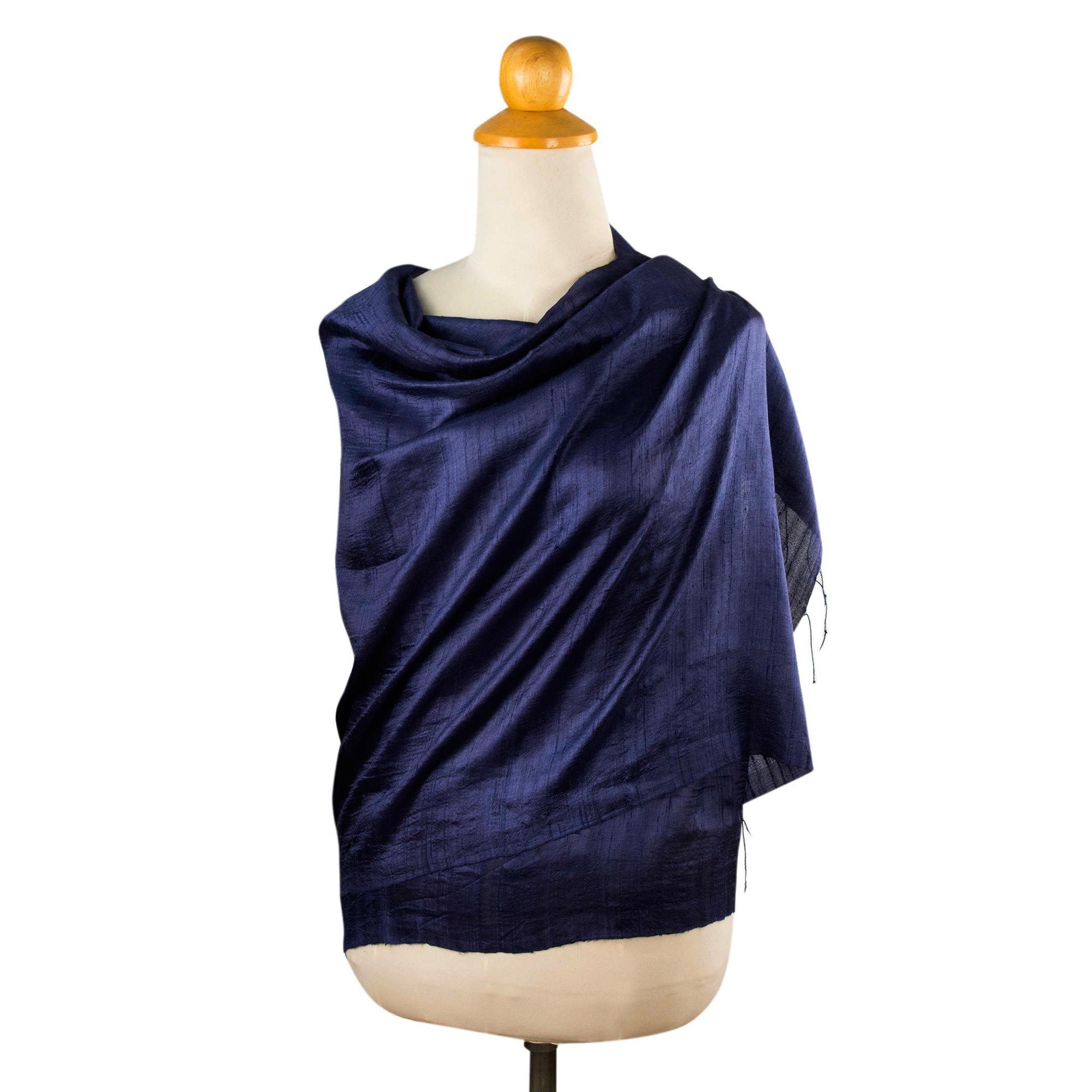 Premium Indigo Silk Shawl – Handcrafted Elegance