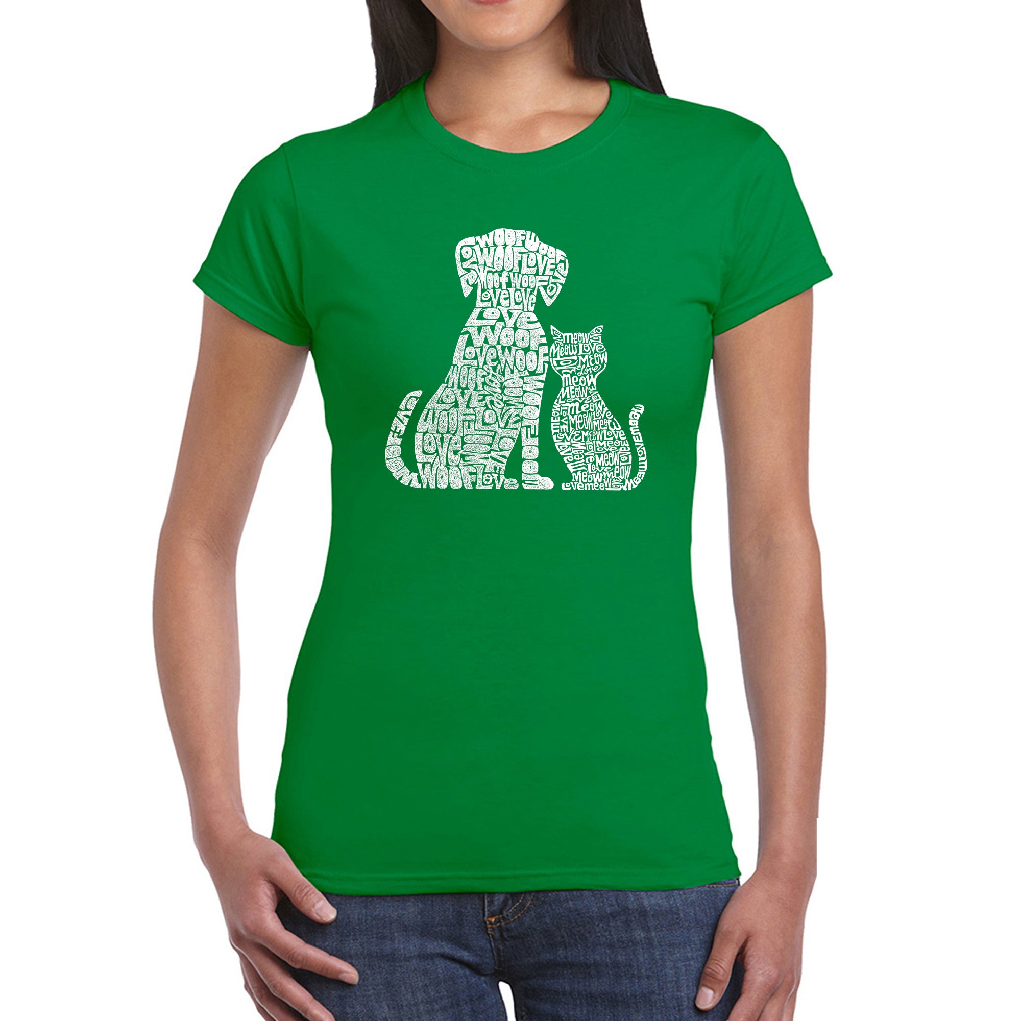 Premium Women's Word Art T-Shirt - Dogs & Cats Design