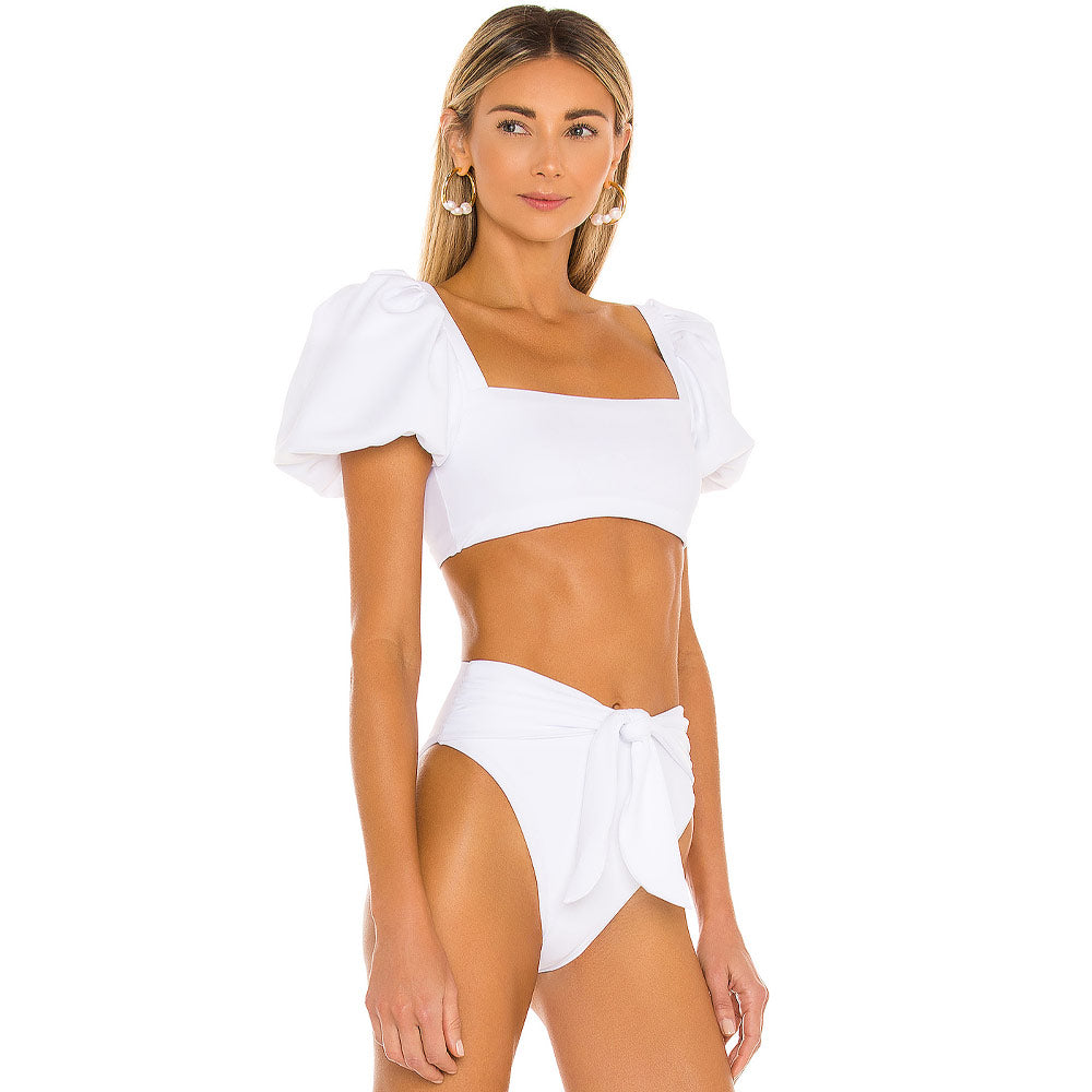 Ultimate High Waist Brazilian Bikini Set with Puff Sleeves & Square Neckline