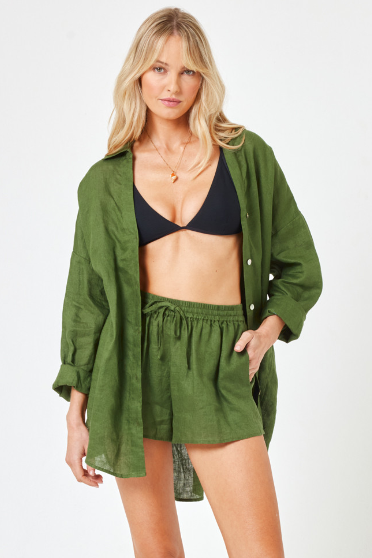 Premium L*Space Rio Linen Shorts in Jungle