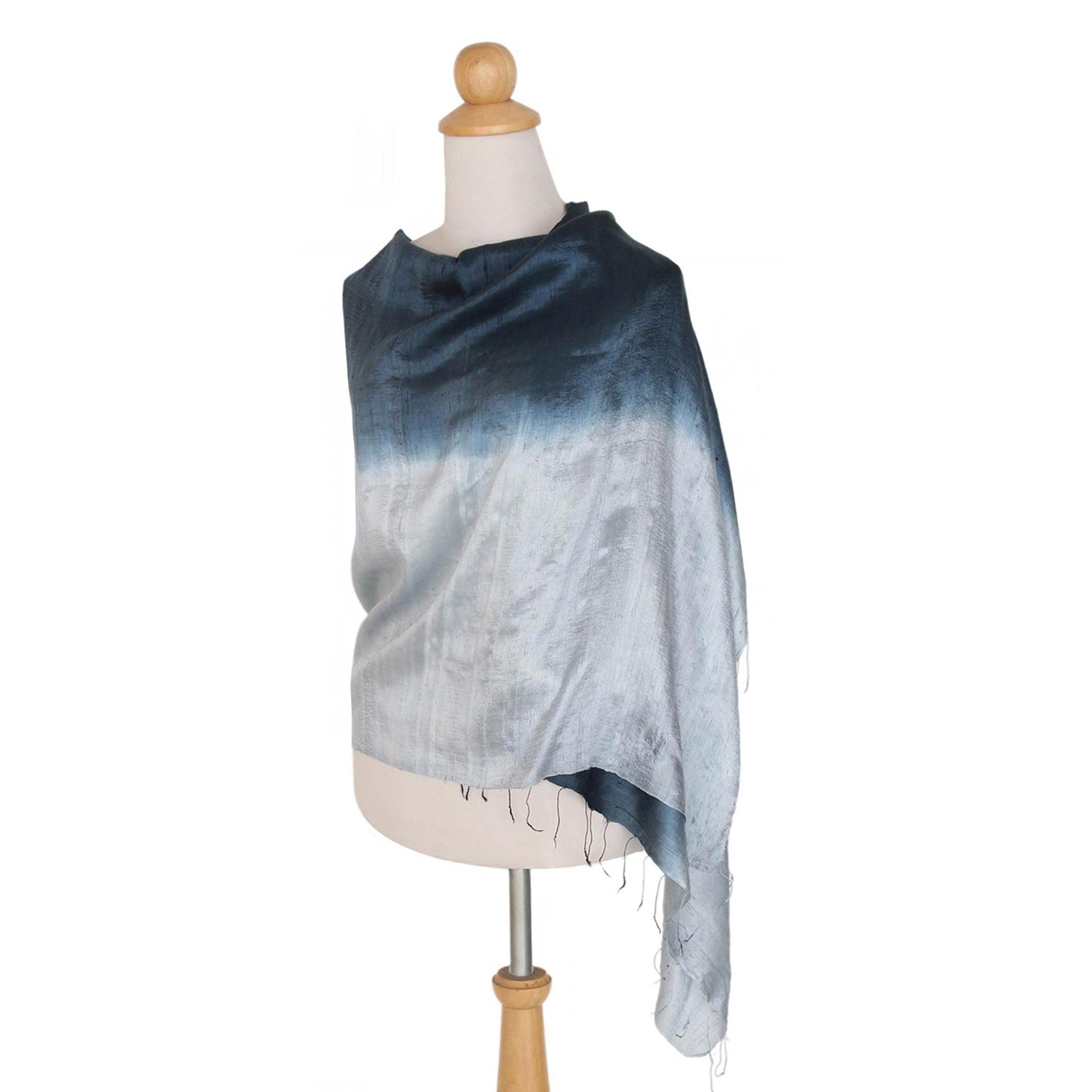 Premium Shimmering Ocean Blue Silk Shawl - Handmade Elegance