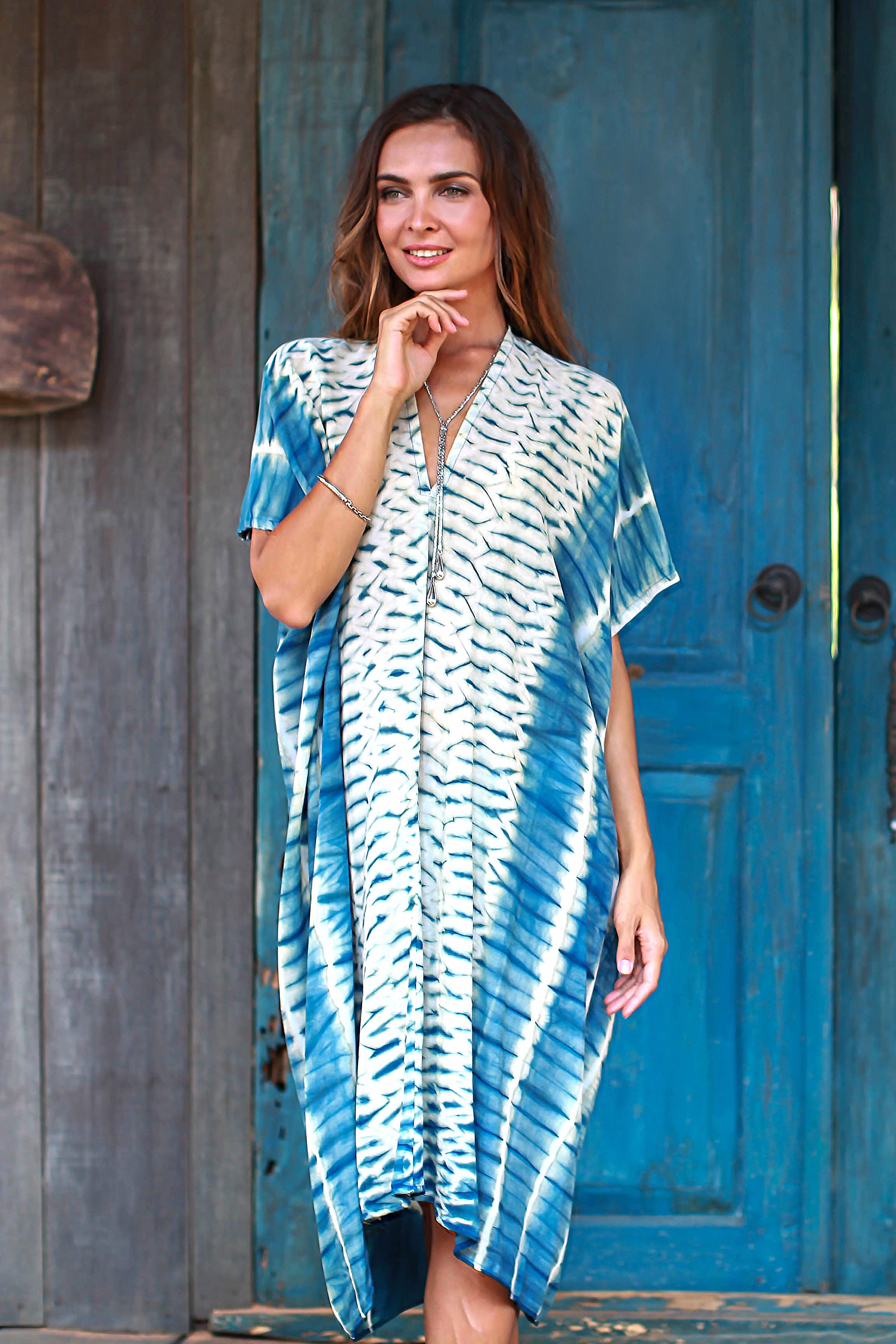 Premium Segara Telu Ocean Ripple Tie-Dyed Caftan - Handcrafted in Java