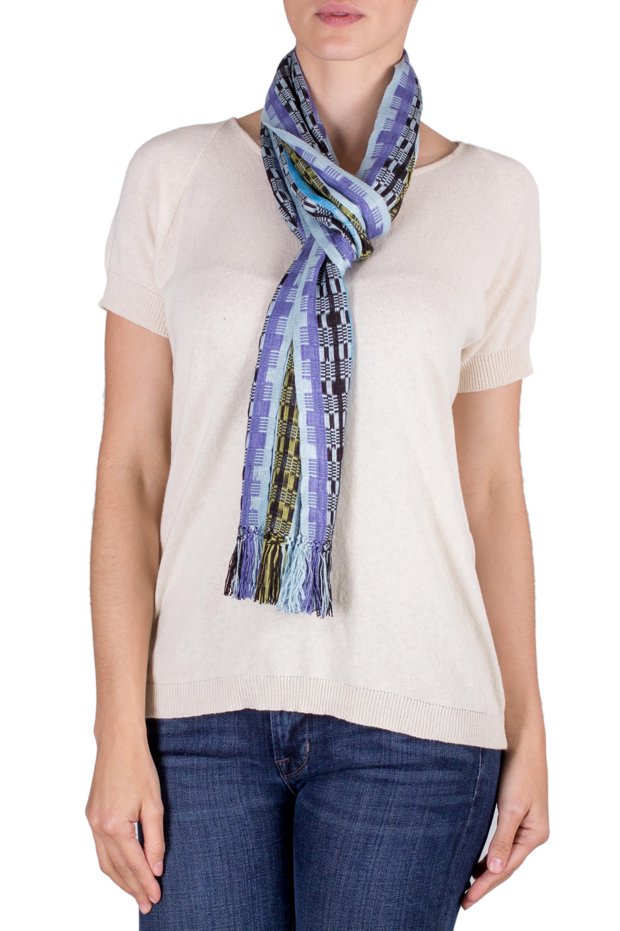 Premium Handwoven Bamboo Rayon Scarf - Shades of Blue & Lilac