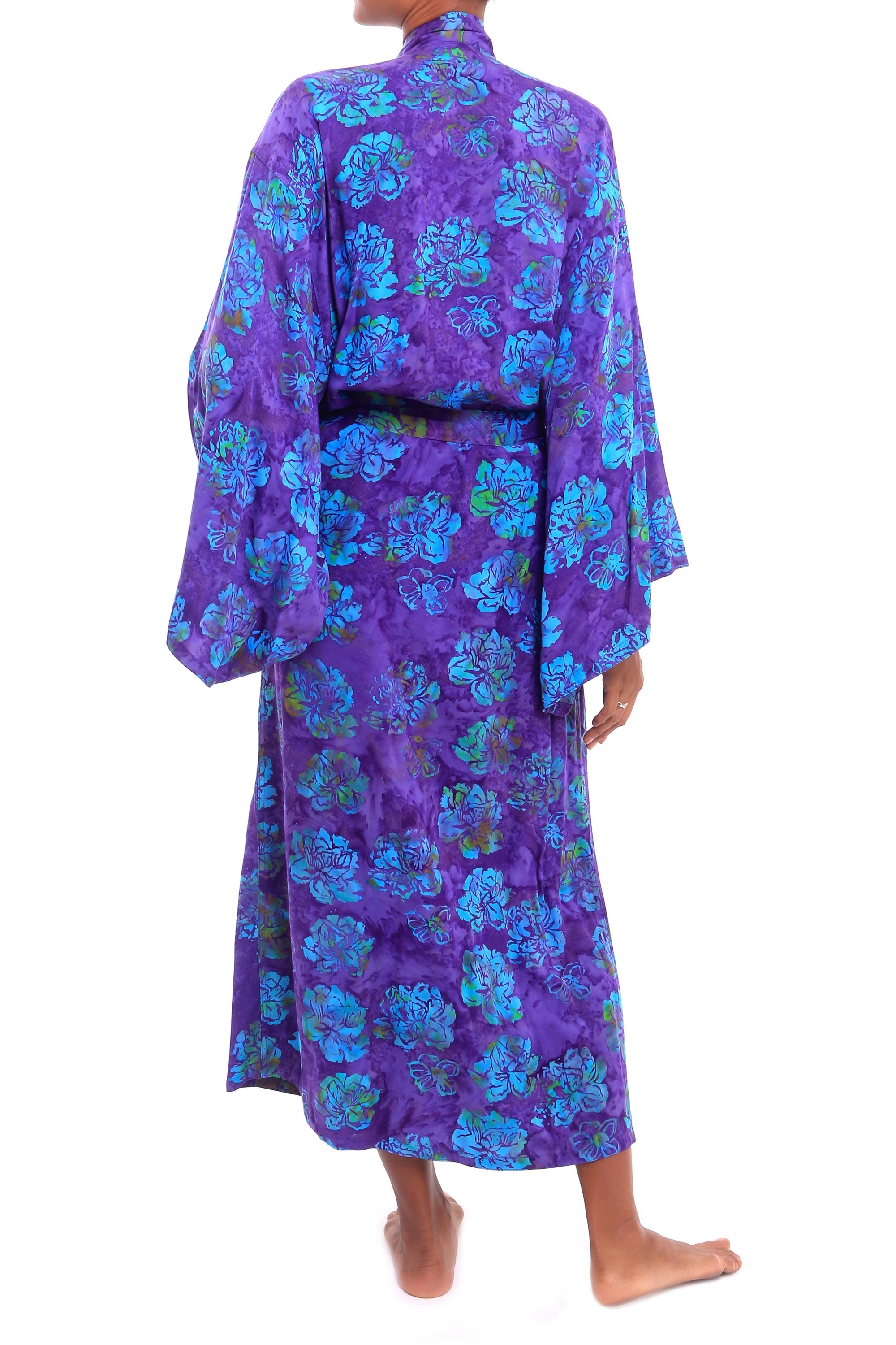 Premium Violet Batik Rayon Robe - Handcrafted Luxury with Matching Belt