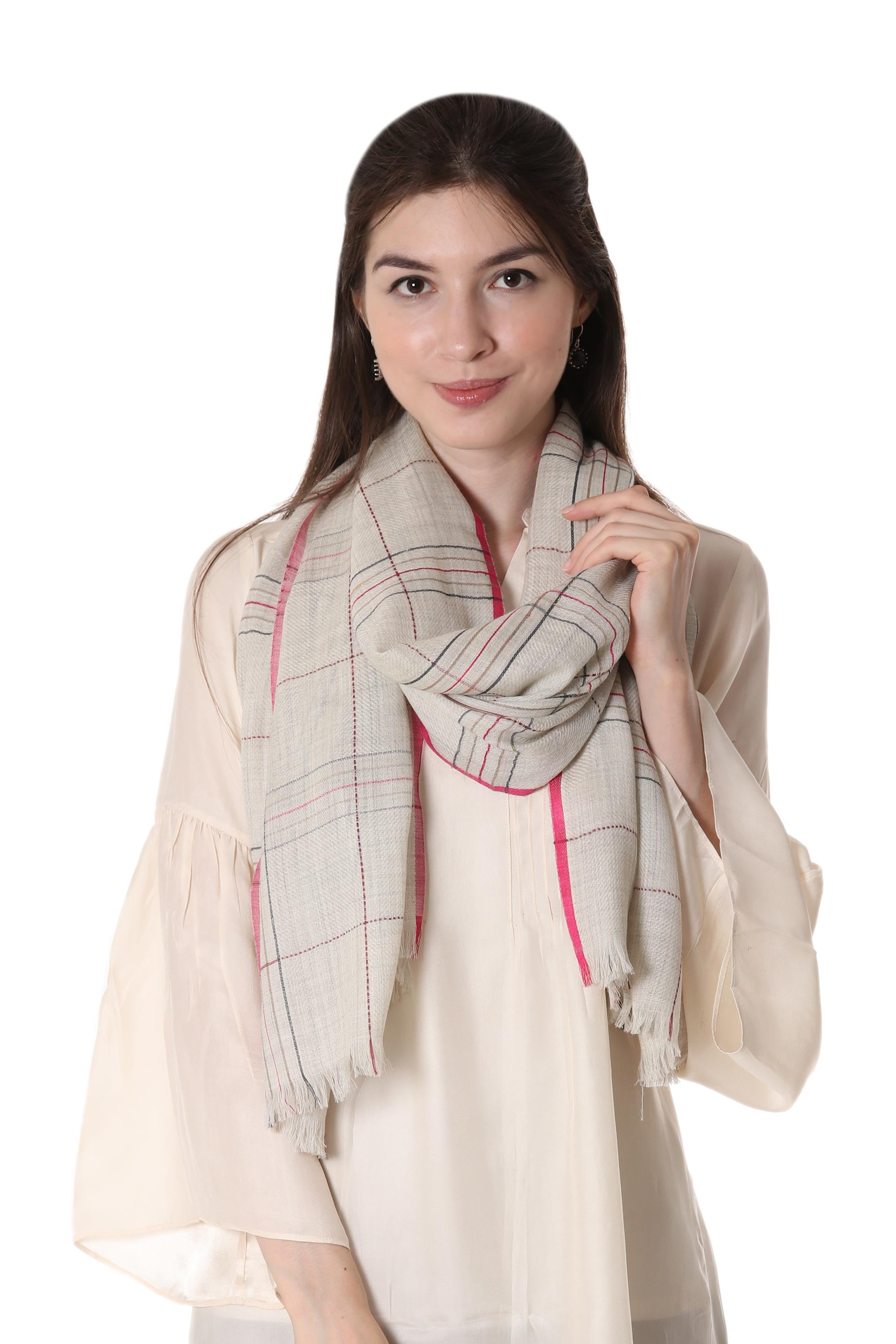 Premium Off-White Wool Shawl: Elegant Indian Craftsmanship