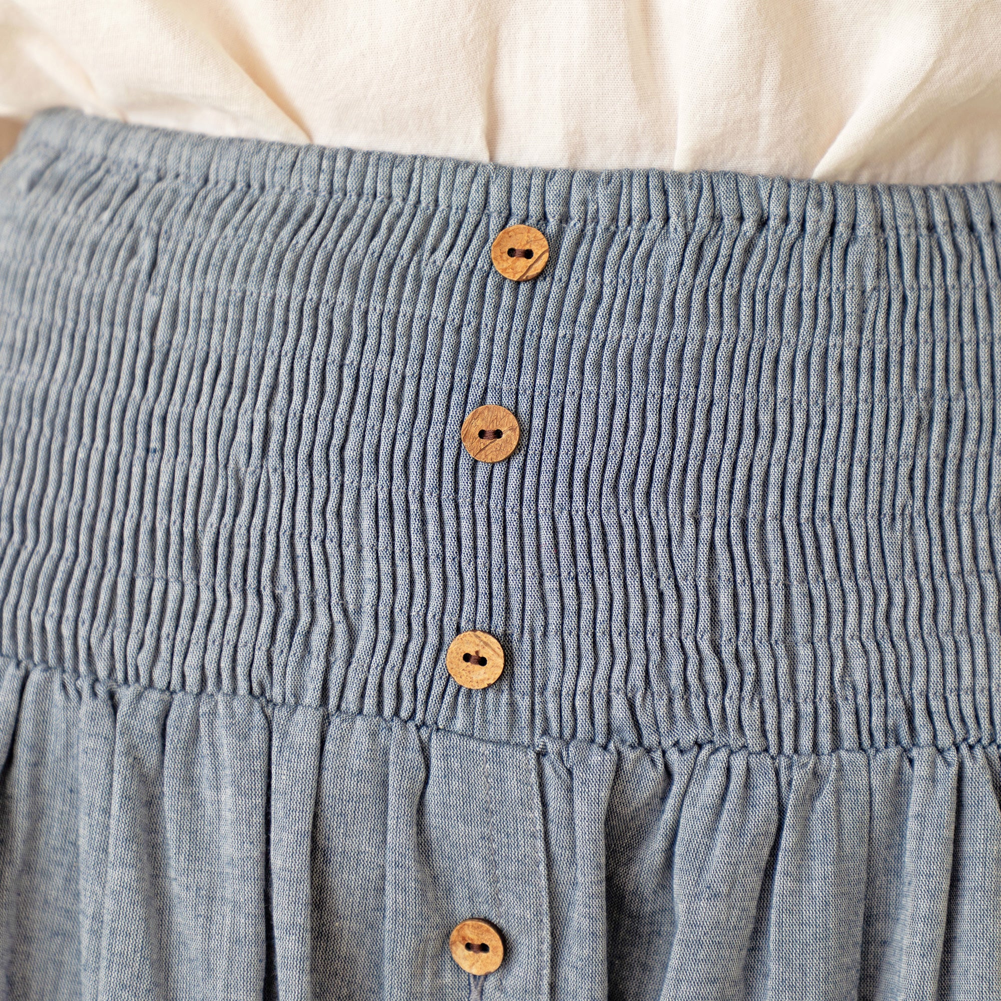 Premium Chambray Button-Down Tiered Skirt