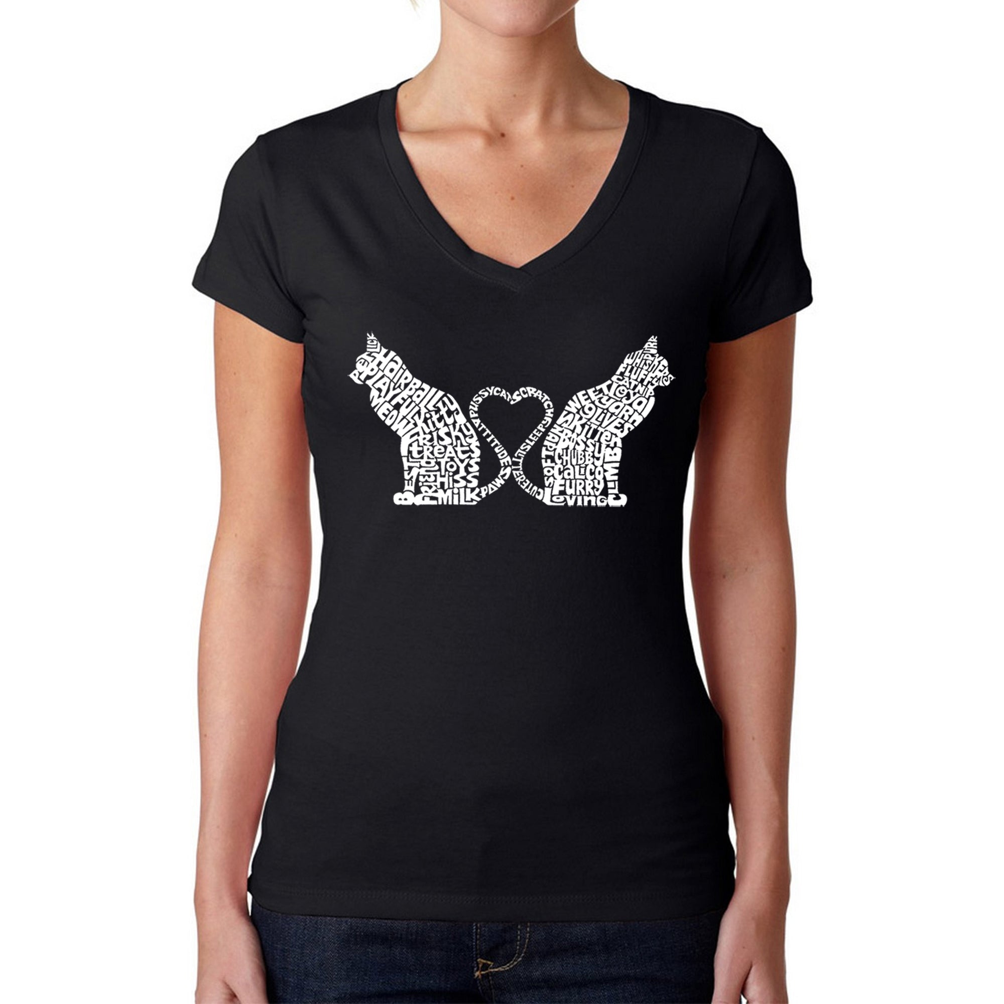 Premium Cat Tail Hearts V-Neck T-Shirt - Women's Word Art Tee