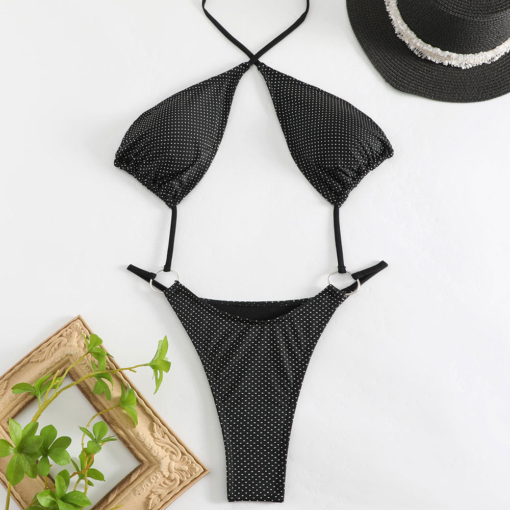 Premium Glamour Crystal Wrap Halter One-Piece Swimsuit