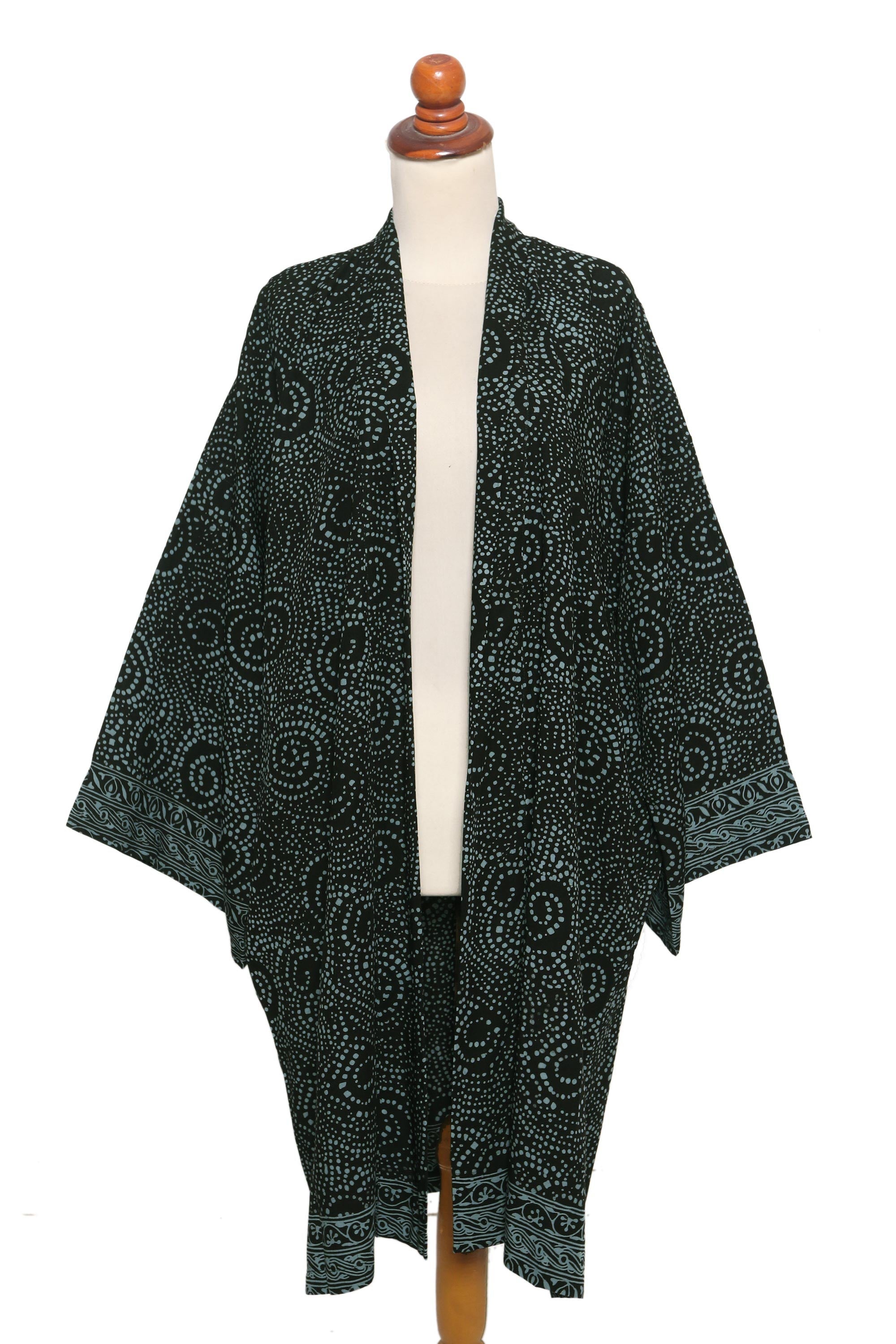 Premium Azure Elegance Handmade Batik Rayon Robe - Ultimate Comfort & Style