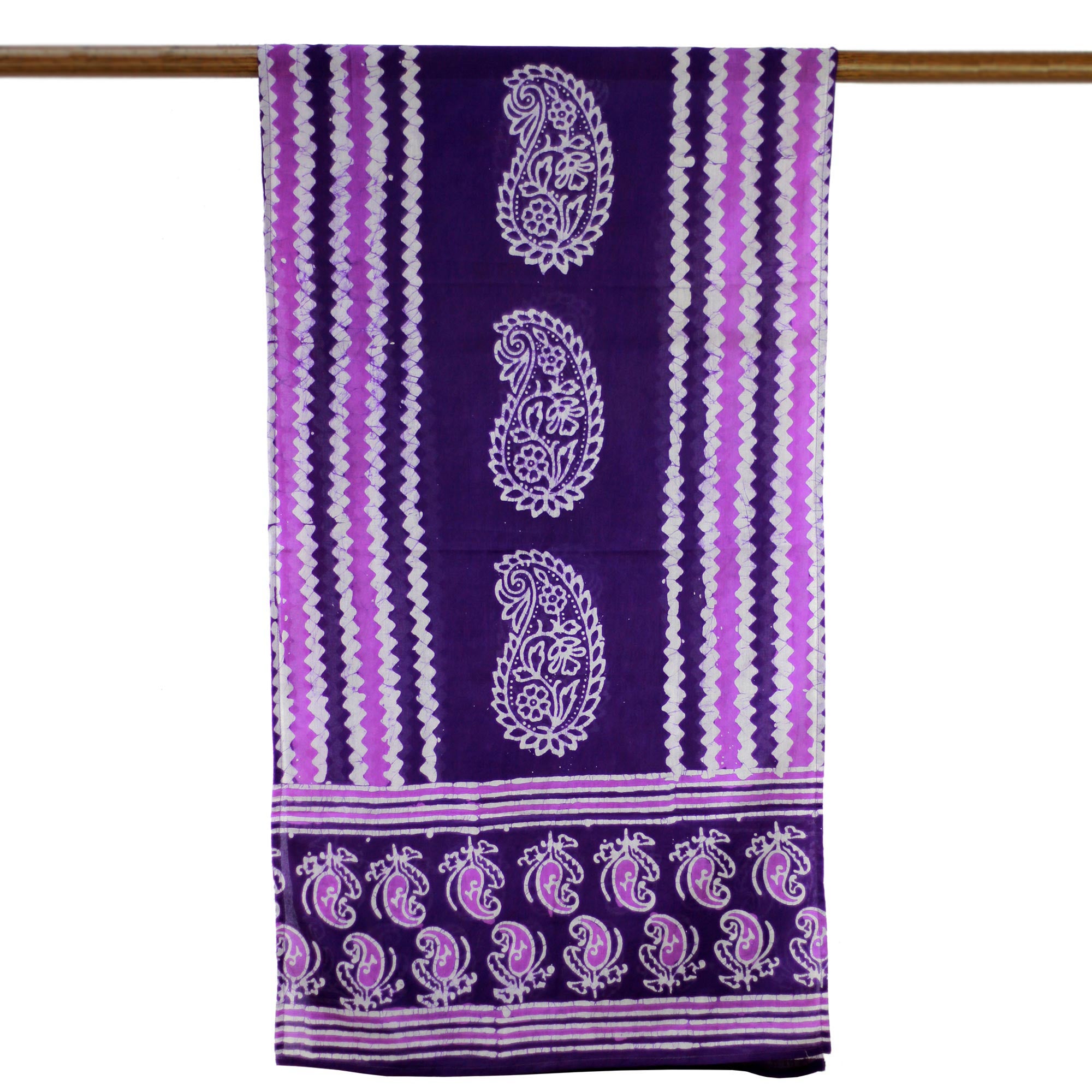 Premium Handcrafted Batik Scarf - Modern Aubergine Paisley & Zig-Zag Design