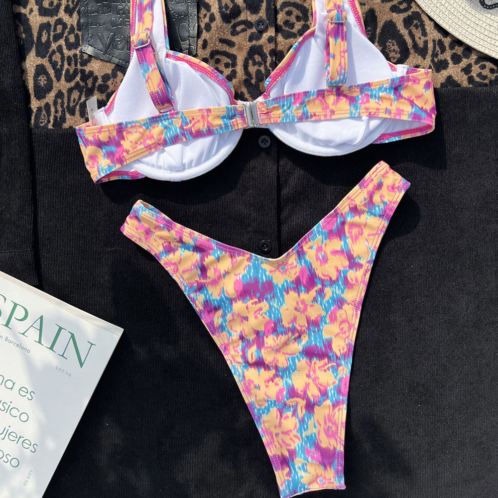 Premium Floral Print Push-Up Bikini Set - High Cut & Brazilian Style