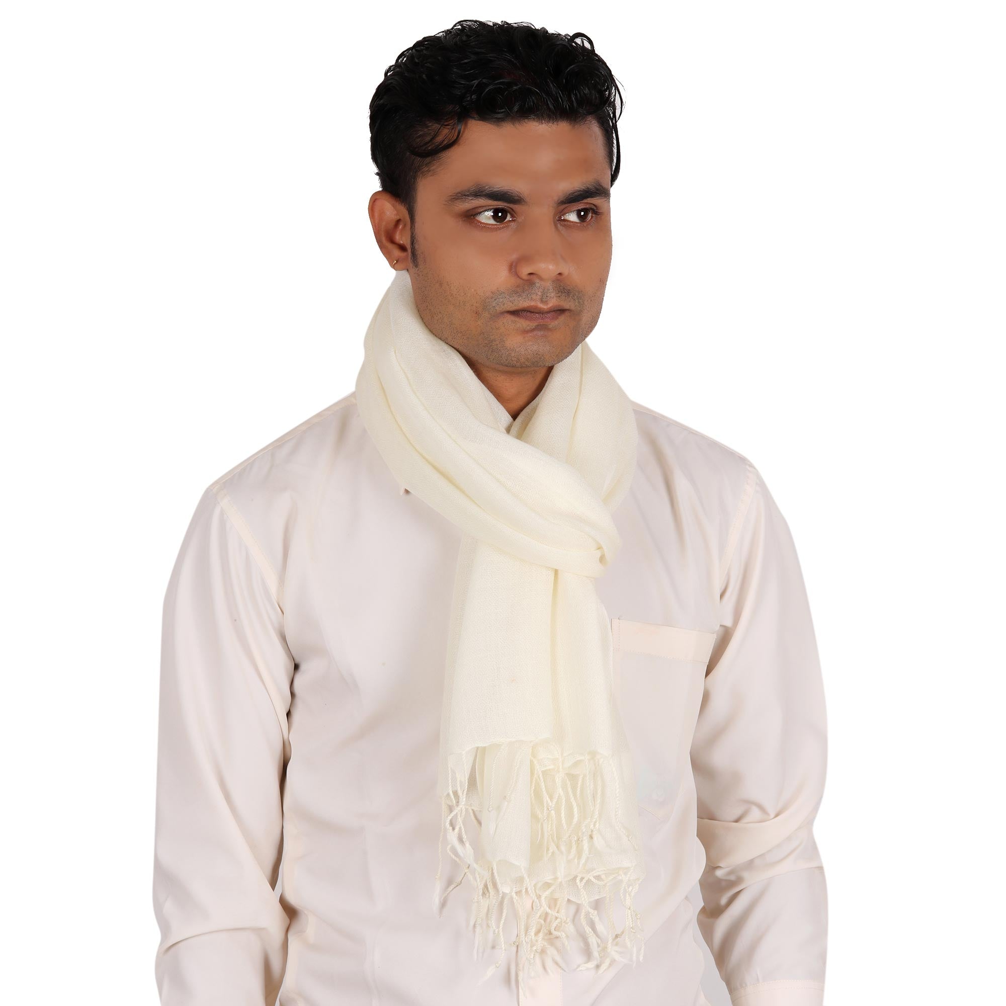 Premium Kashmiri Ivory Men's Lightweight Wool Scarf - Year-Round Comfort