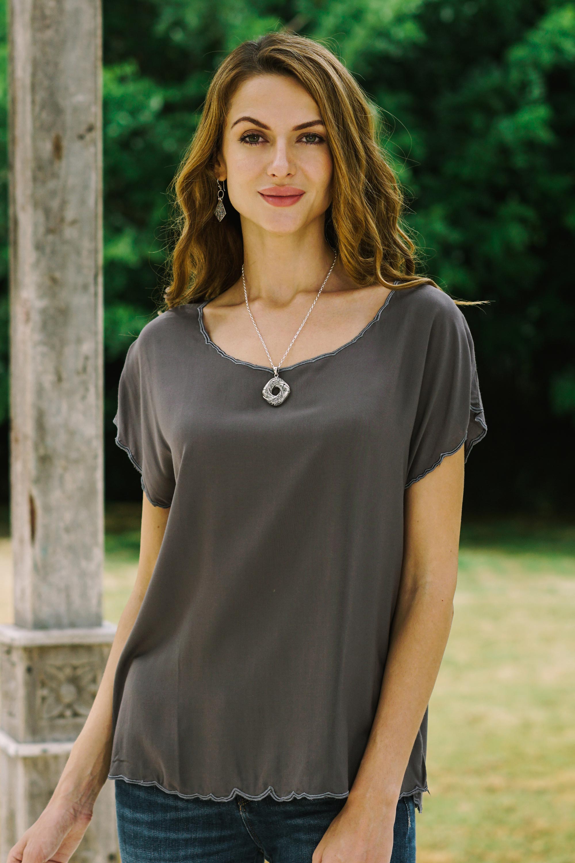 Premium Grey Rayon Blouse with Handcrafted Embroidery