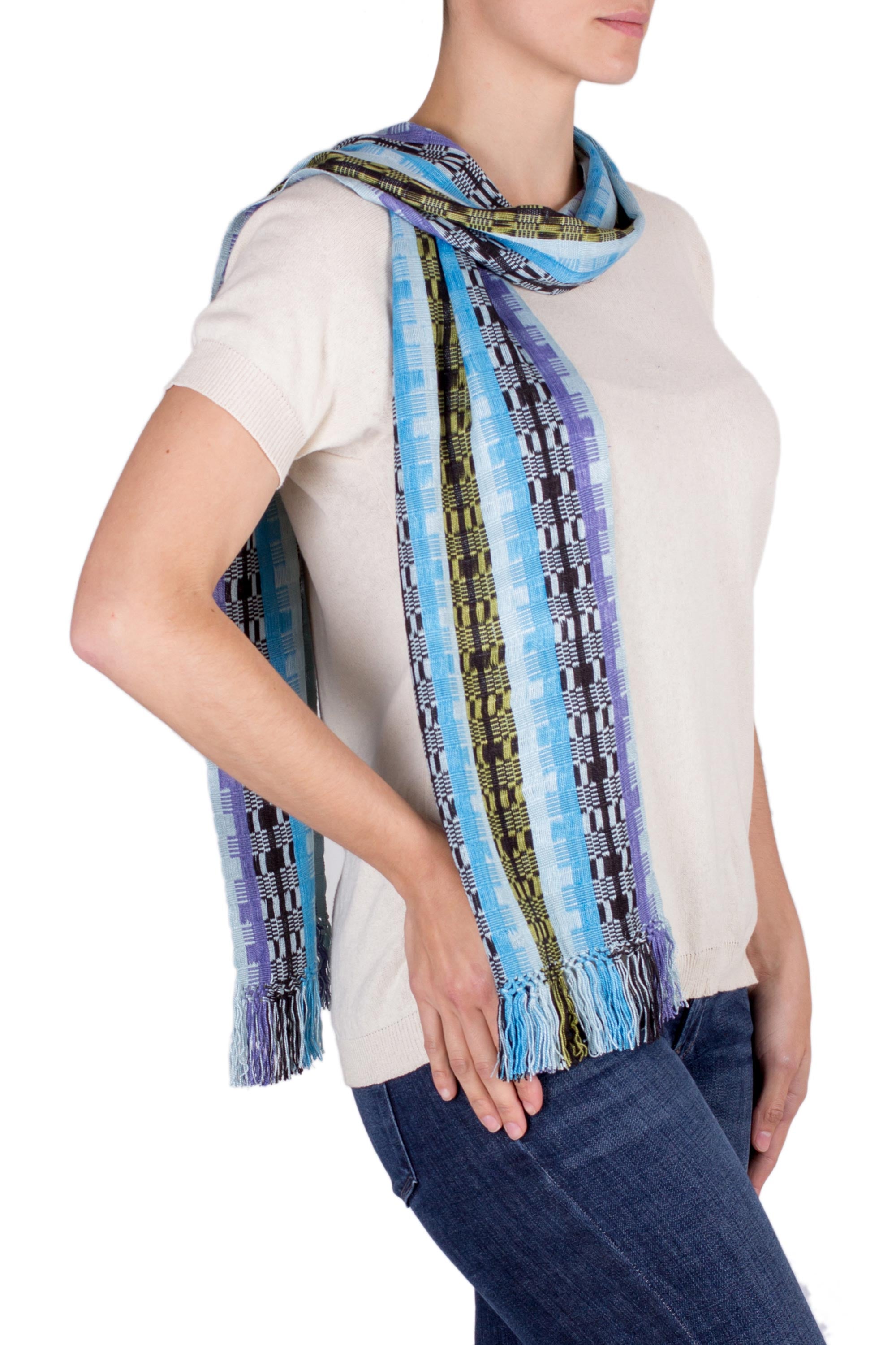 Premium Handwoven Bamboo Rayon Scarf - Shades of Blue & Lilac