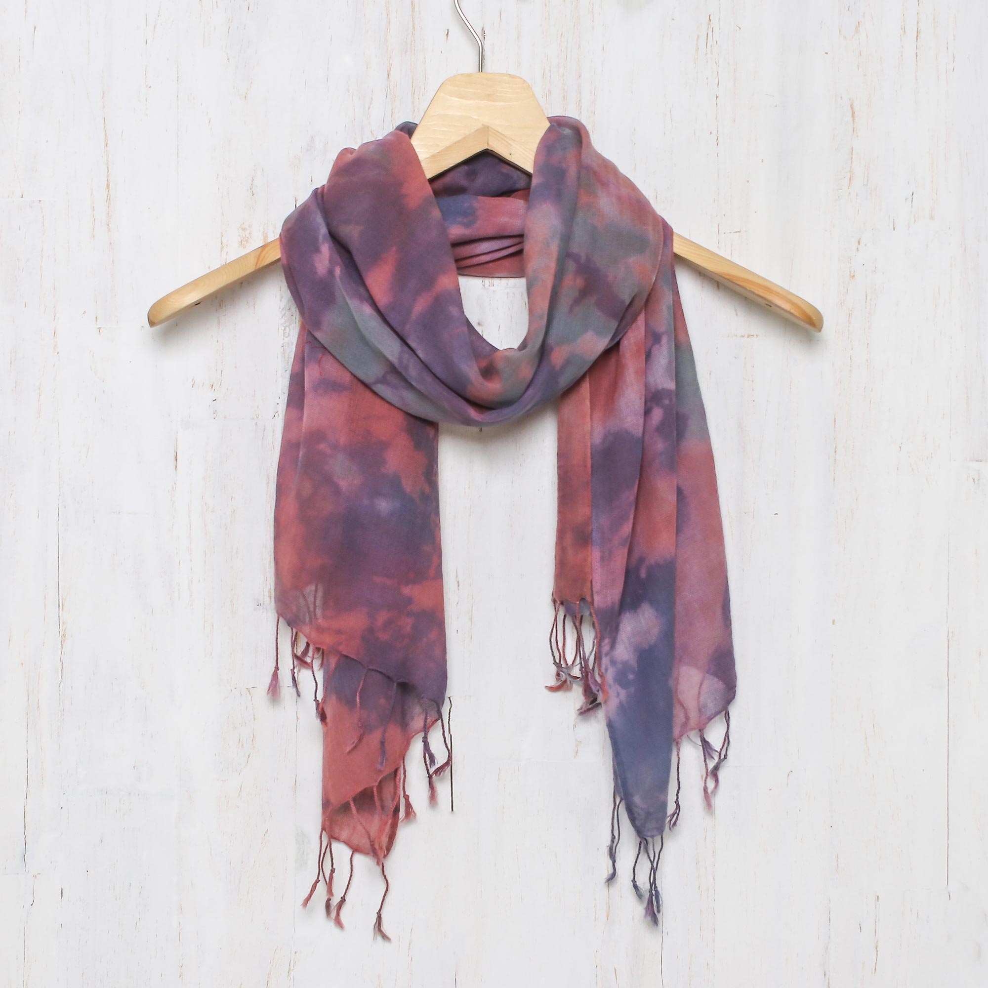 Premium Handcrafted Tie-Dye Cotton Scarf – Vibrant Pink & Purple