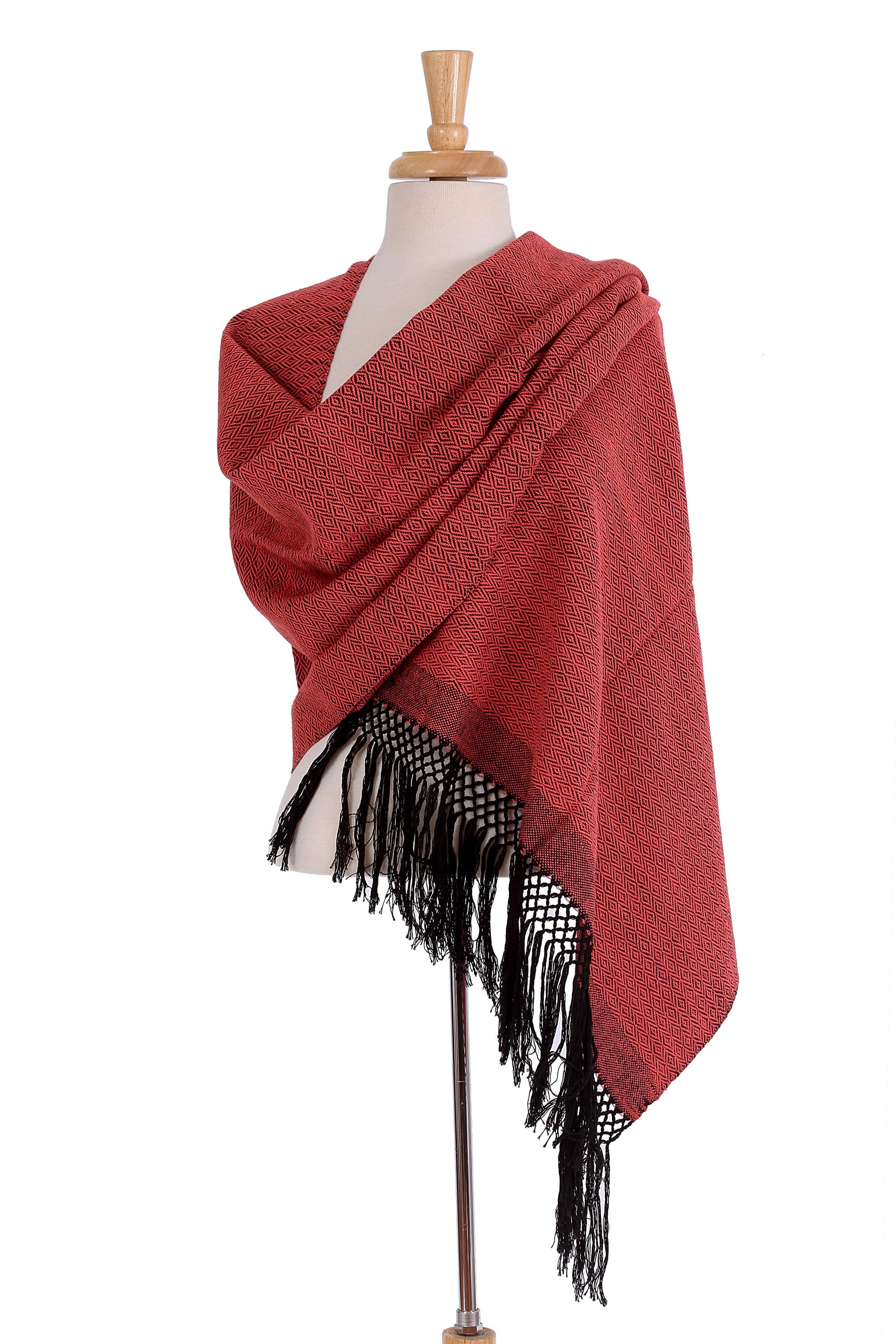 Premium Handwoven Red & Black Diamond Striped Cotton Rebozo