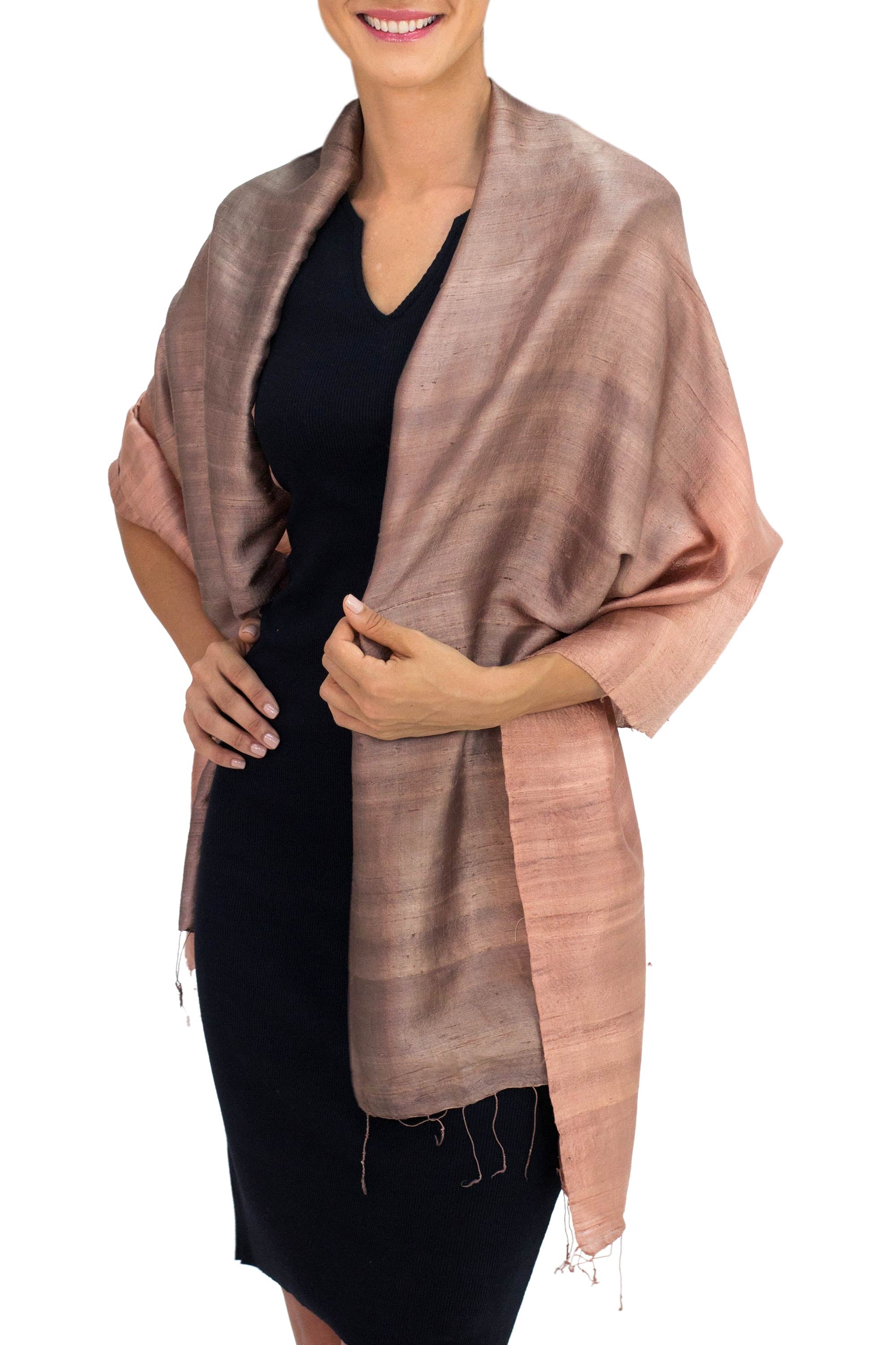 Premium Hand-Woven Silk Shawl in Shimmering Cinnamon Brown