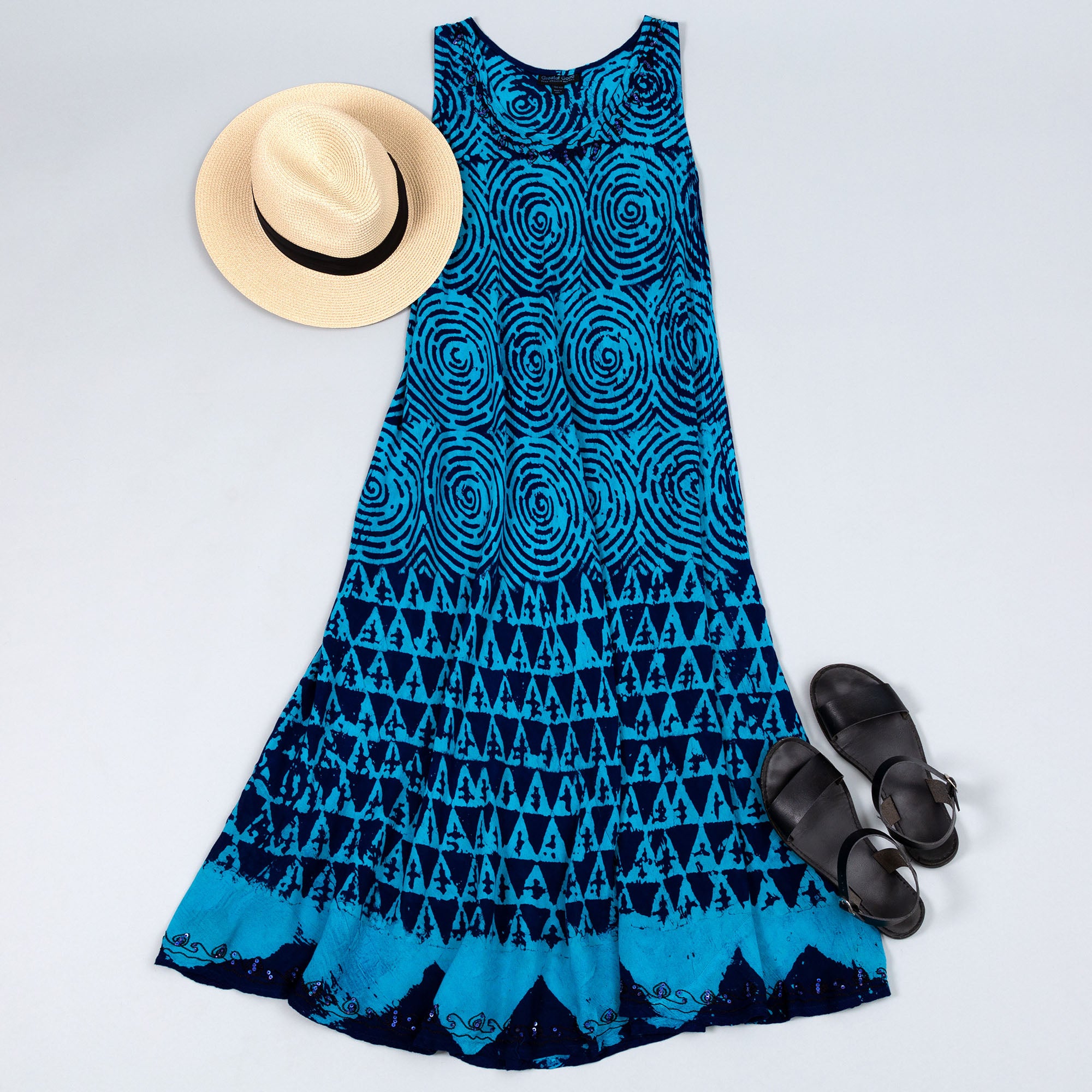 Premium Blue Diamond Maxi Dress - Handmade Elegance