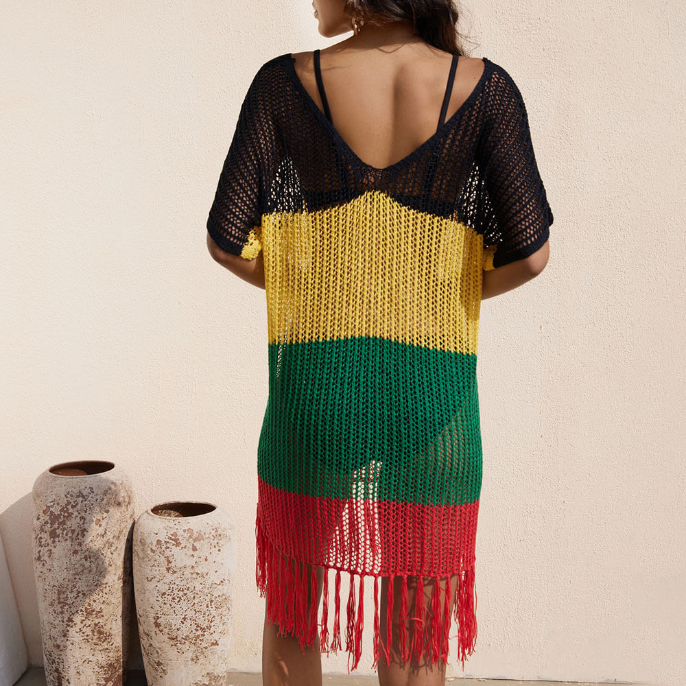 Ultimate Brazilian Beach Cover-Up: Color Block Crochet Mini Dress