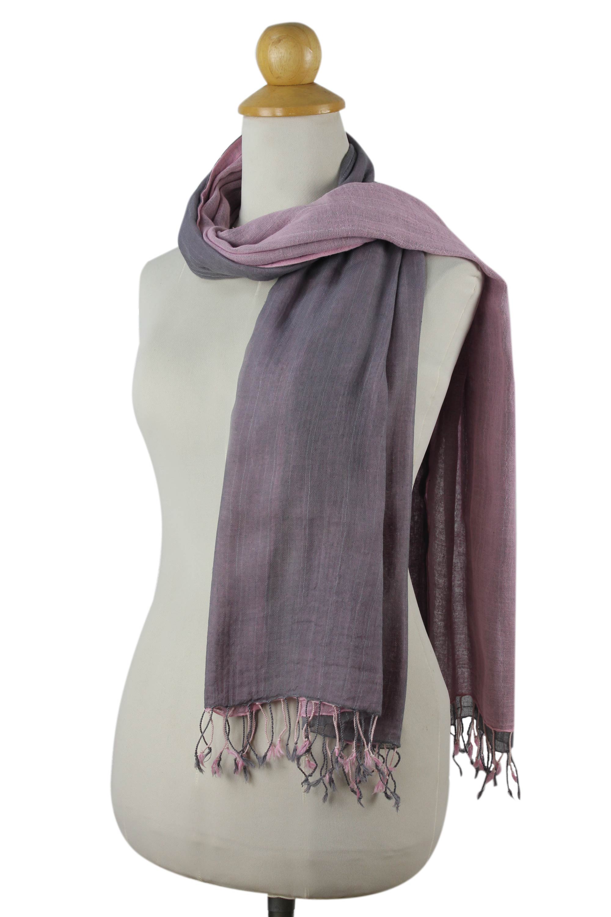 Premium Grey Pink Reversible Cotton Scarf - Handwoven & Versatile