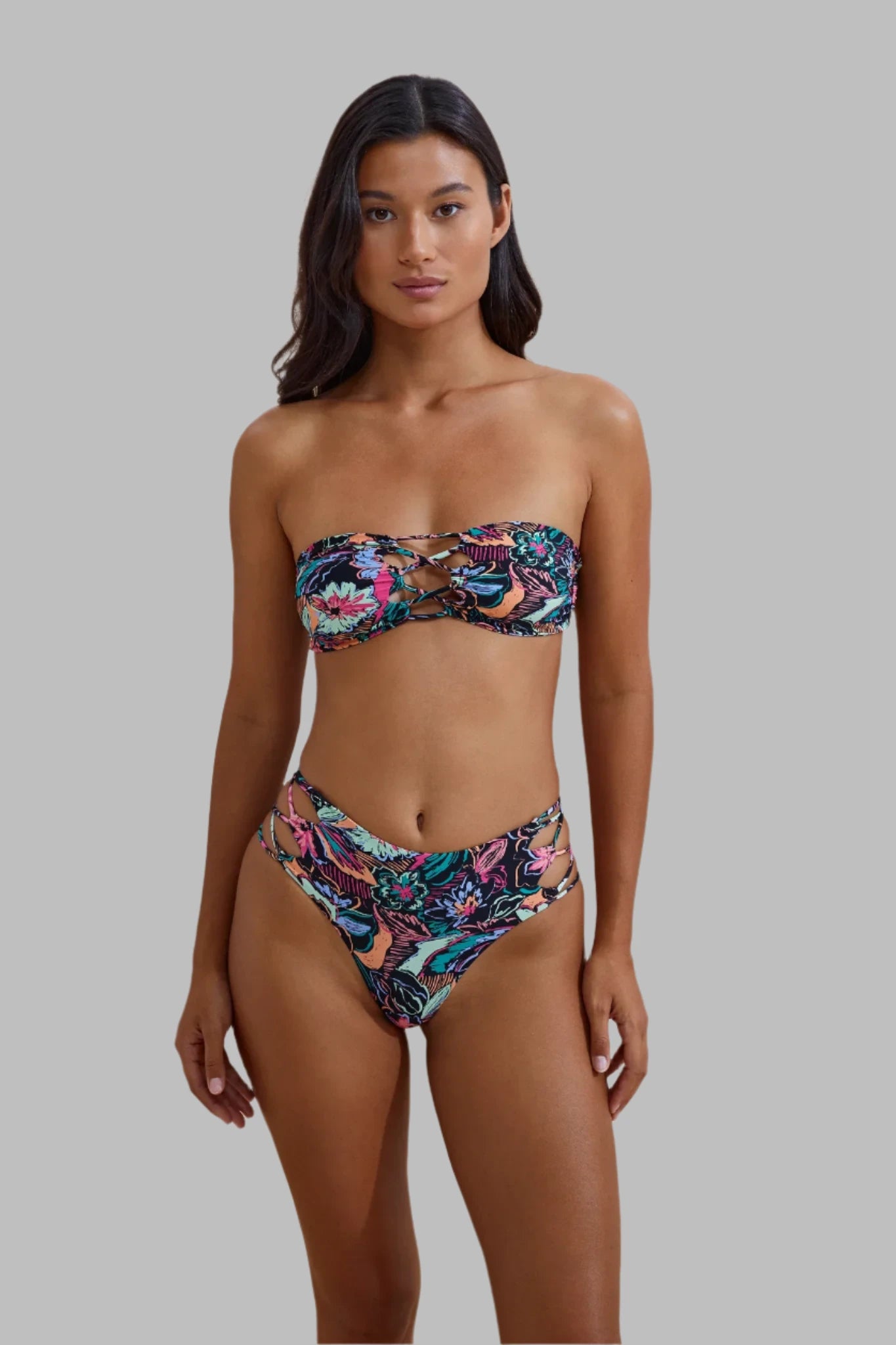 Premium Stone Fox Leilani Loop Bandeau Top - Tropical Sketch Design