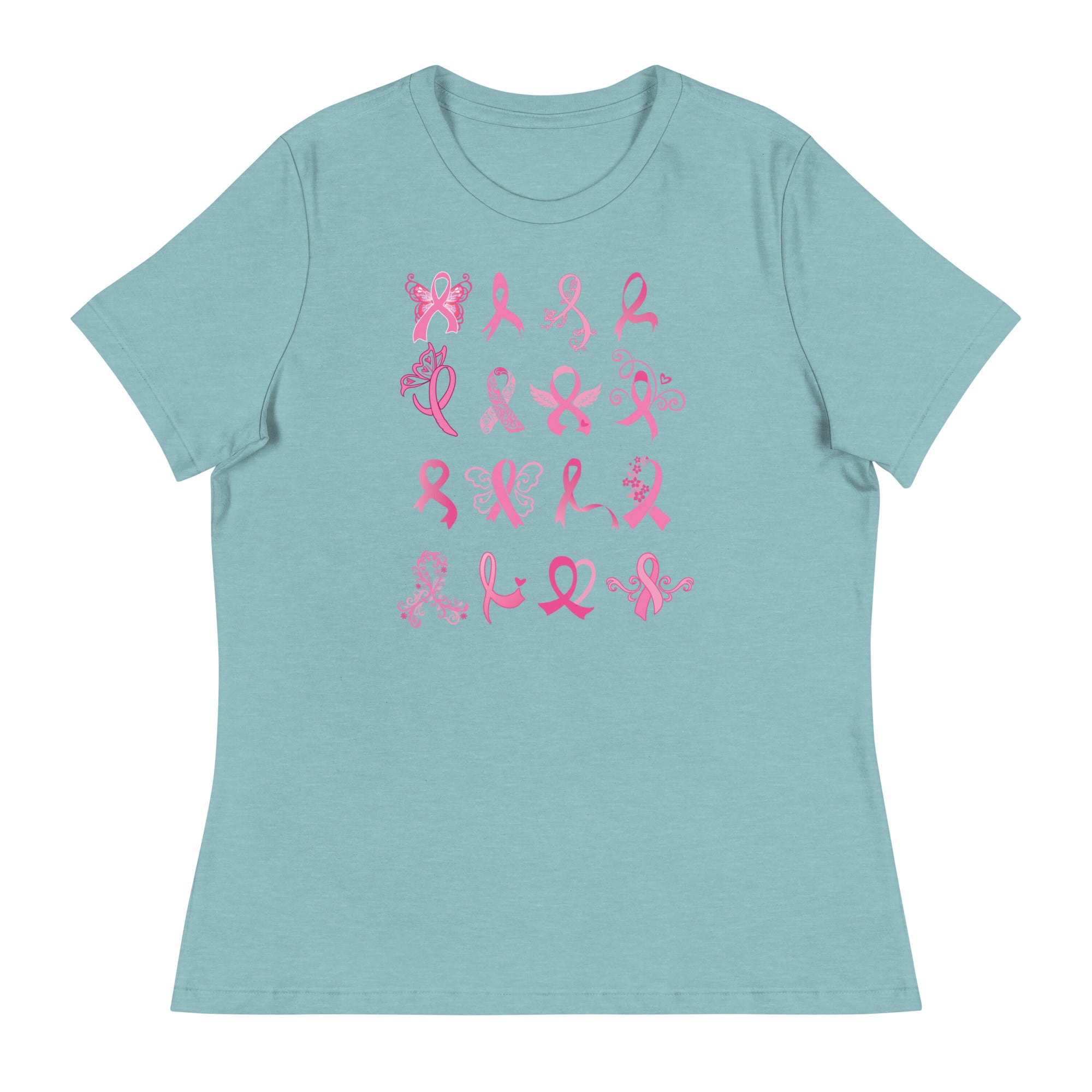 Premium Rows of Ribbons Women's Relaxed T-Shirt - Ultimate Comfort for Breast Cancer Awareness